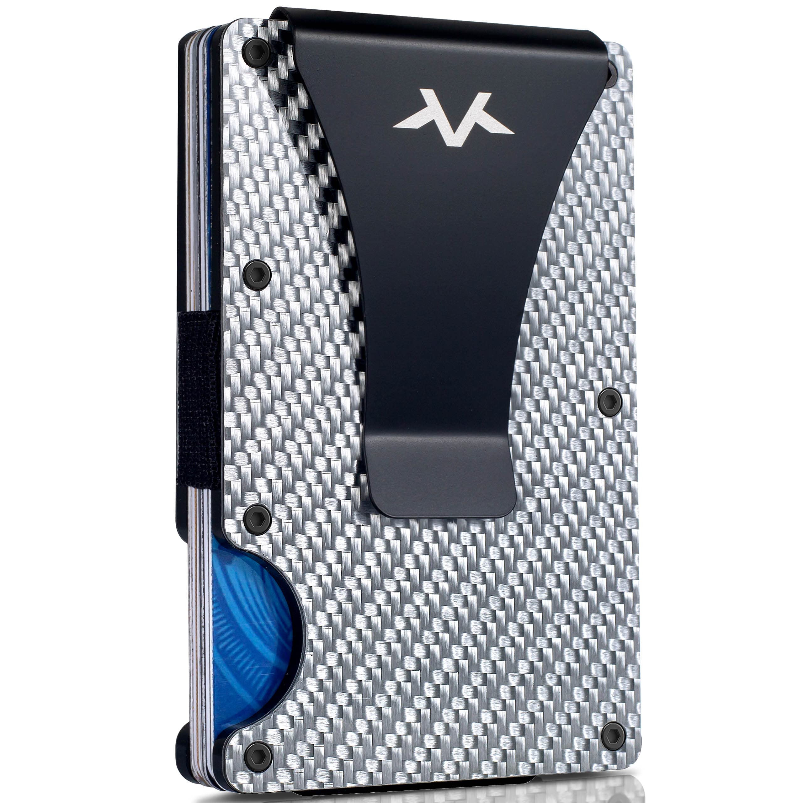 Slim Carbon Fiber RFID Blocking Wallet for Men - Minimalist Aluminum Metal Money Clip with Credit Card Holder | Perfect Gift for Father, Husband, Boyfriend (Silver) | Ideal for Travel, Business & Everyday Use