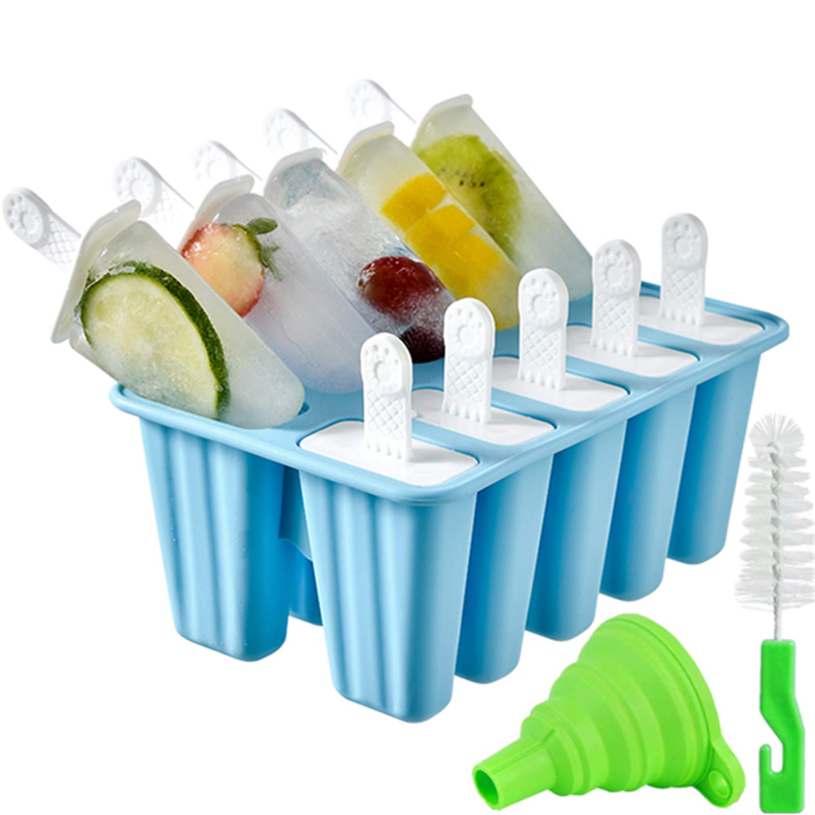 10-Piece Silicone Popsicle Molds BPA-Free with 15 Sticks - Easy Release Ice Pop Makers for Homemade Frozen Treats - Perfect for Summer Snacks, Kids Parties & Healthy Desserts