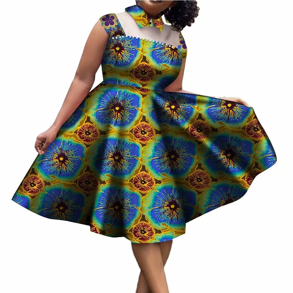 Stylish Plus Size African Dashiki Dress for Women - Bazin Fabric Turndown Collar Summer Fashion | Perfect for Parties, Weddings & Cultural Events