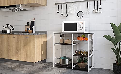 SogesPower 3-Tier Kitchen Baker's Rack with Microwave Stand - Heavy Duty Storage Shelf Organizer for Kitchen, Living Room & Hallway - Space Saving Multifunctional Utility Shelf (Black) - Perfect for Small Apartments & Home Organization