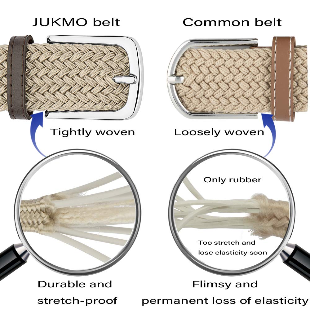 JUKMO Elastic Braided Belt for Women & Men - Adjustable Stretch Woven Belt with Gift Box - Perfect for Casual Wear, Office, Jeans & Dresses