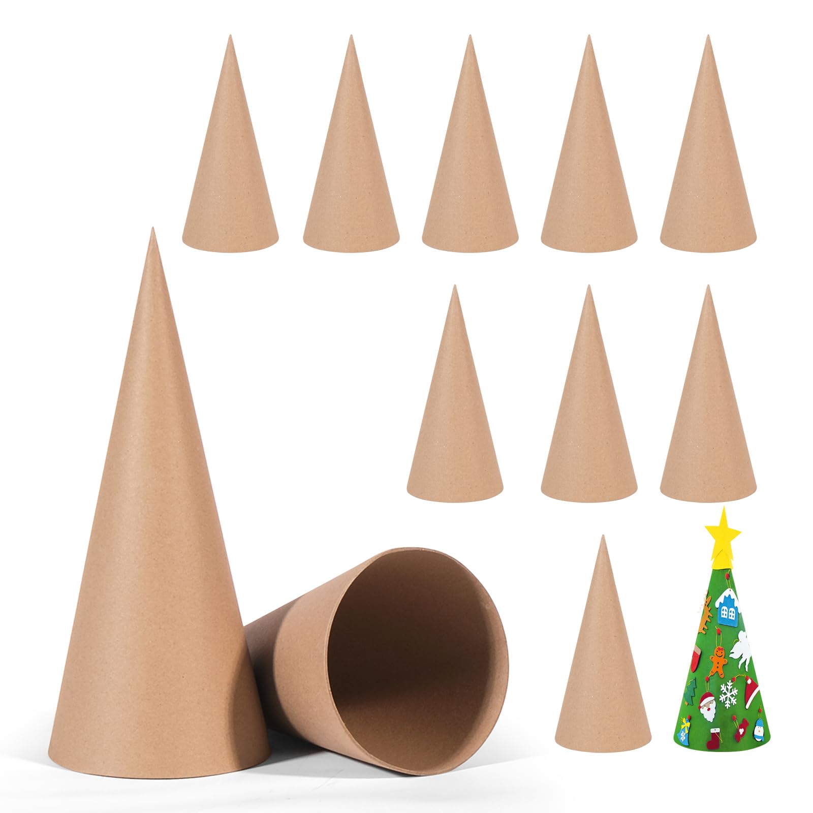 12 Pack Paper Mache Cones for Crafts - 9.8 x 4.1 Inch Open Bottom Cardboard Cones for DIY Christmas Tree Decorations, Xmas Party Supplies, Home Decor & Art Projects - Perfect for Holiday Crafting, School Activities and Creative Home Decoration