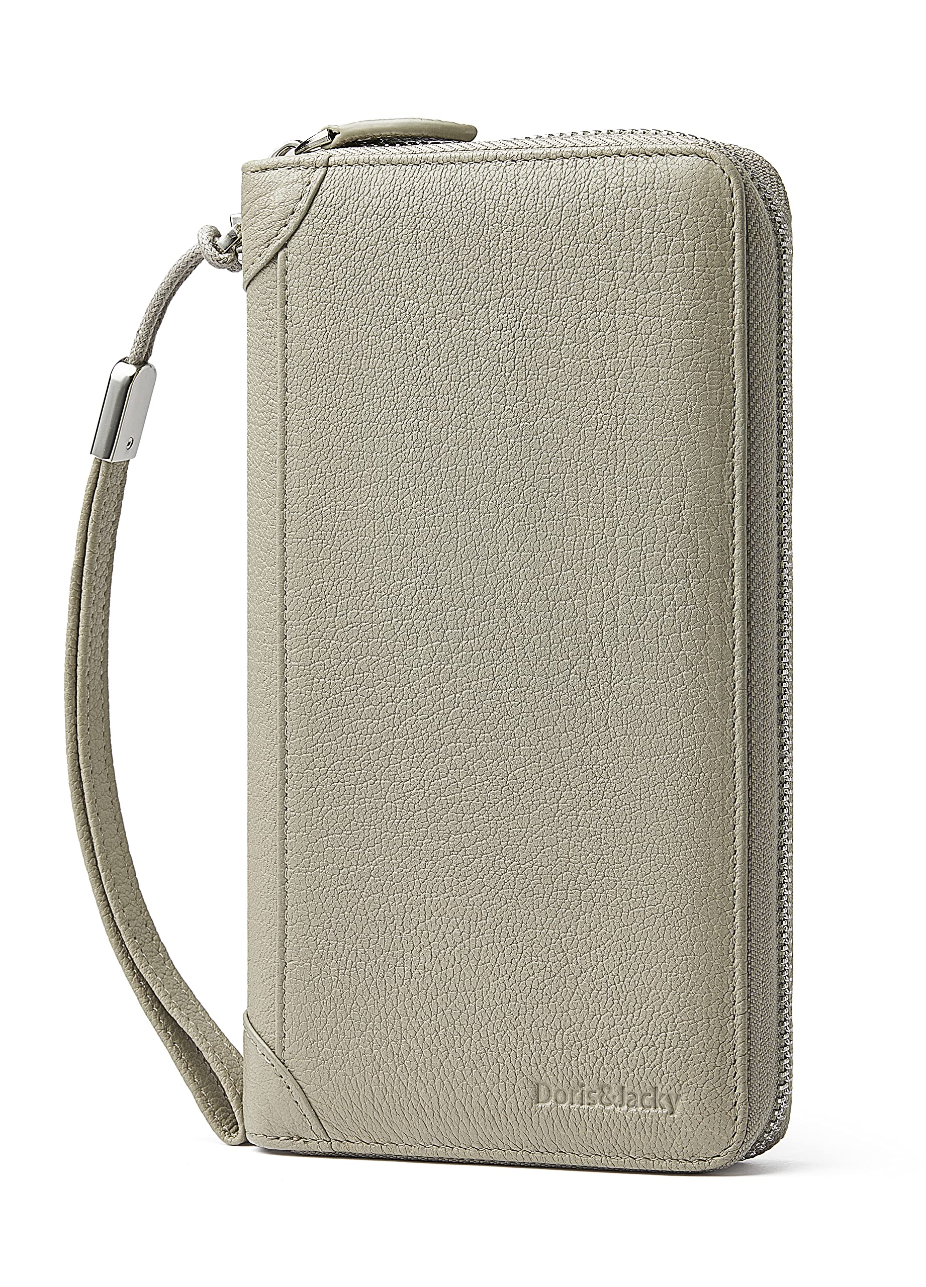 DORIS&JACKY Women's Genuine Leather RFID Blocking Wallet - Large Capacity Zipper Wristlet Purse for Travel, Shopping & Everyday Use