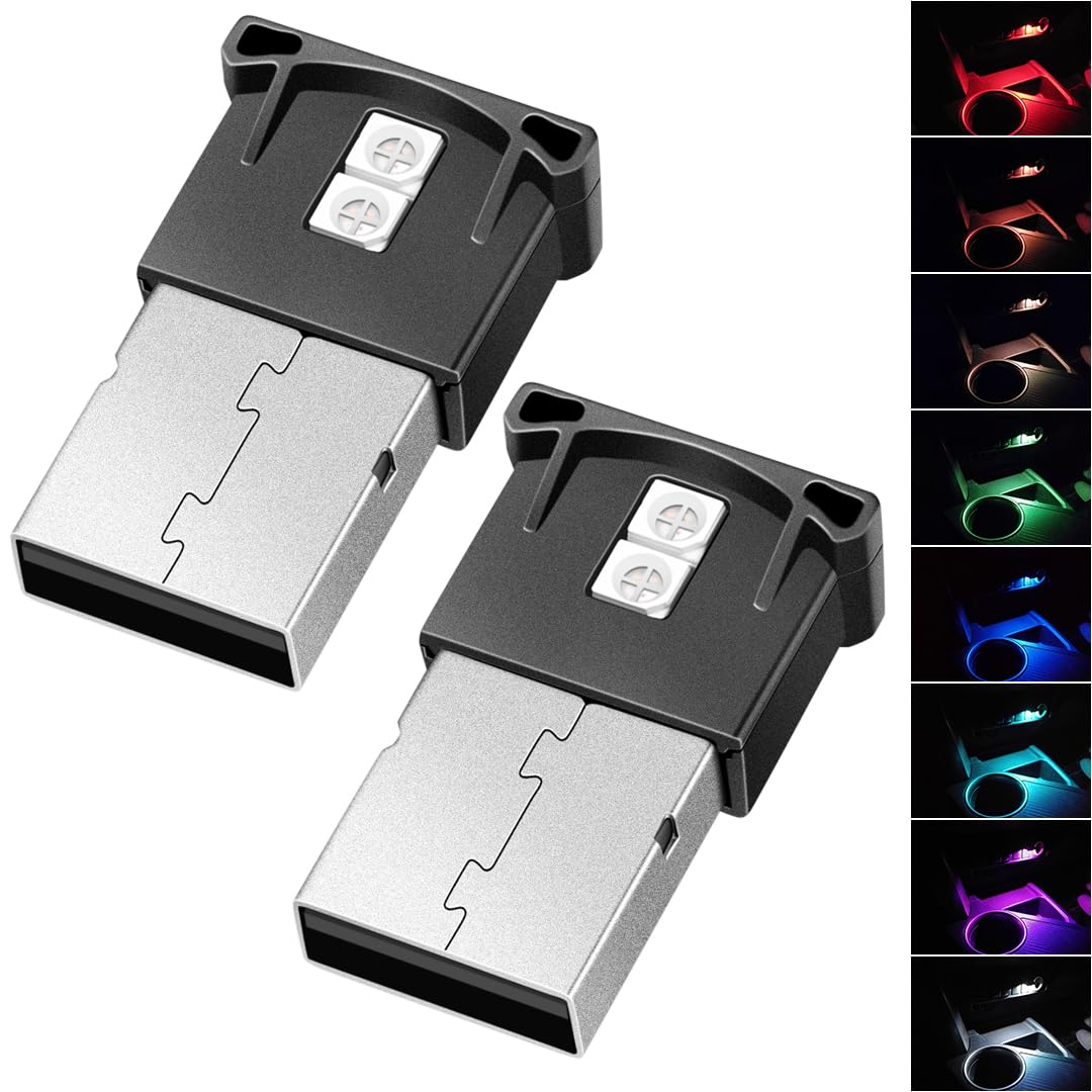 Mini USB LED Light Lamp Type A - RGB Car Interior Lighting Kit (2 Pack) for Mood Lighting & Vehicle Decoration - Perfect for Cars, Trucks, SUVs & Home Decor