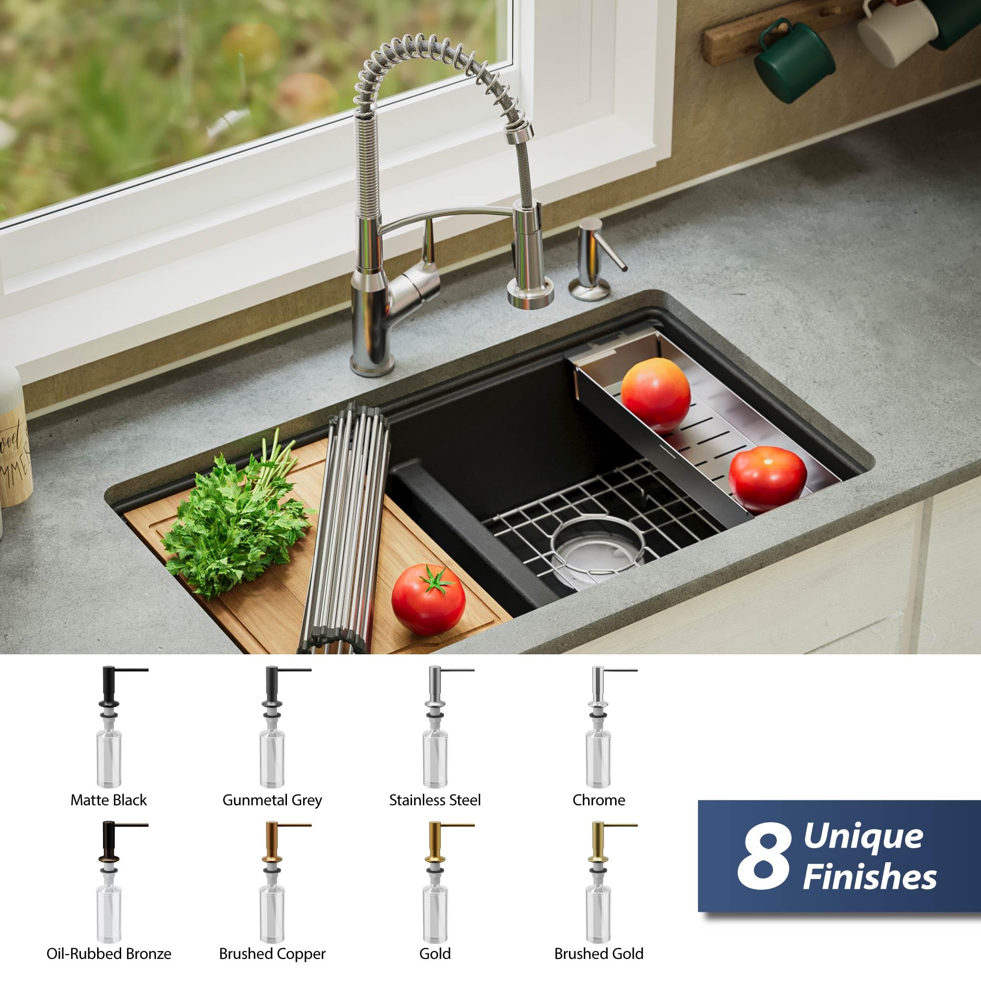 Karran SD35 Chrome Kitchen Soap Dispenser & Lotion Pump - Modern Touchless Bathroom & Kitchen Accessory for Sink Countertop