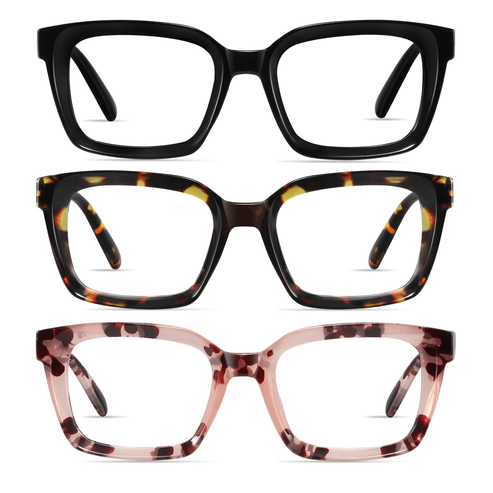 Blue Light Blocking Reading Glasses for Women & Men - Anti Glare Oversized Square Readers with Spring Hinge for Computer Work, Reading & Office Use