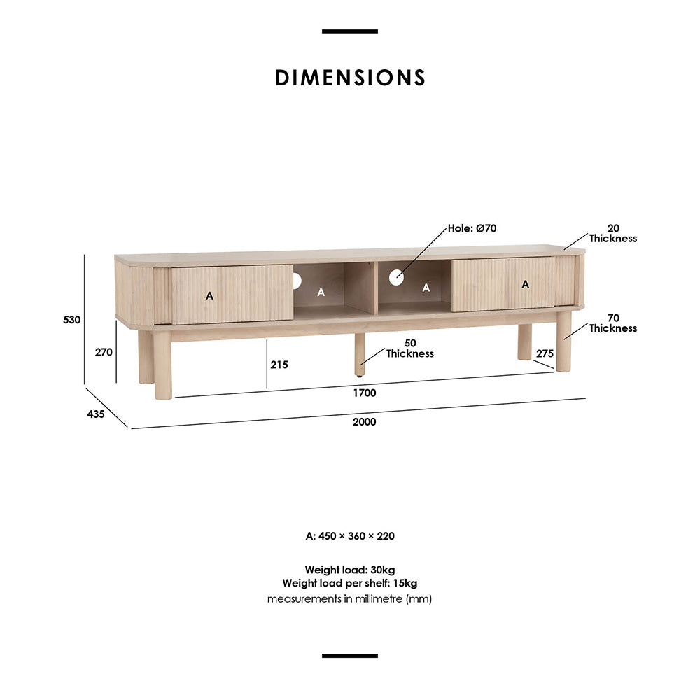 LUDLOW 200cm White Wash Oak TV Stand Entertainment Center - Modern Media Console for Living Room, Home Theater & Gaming Setup