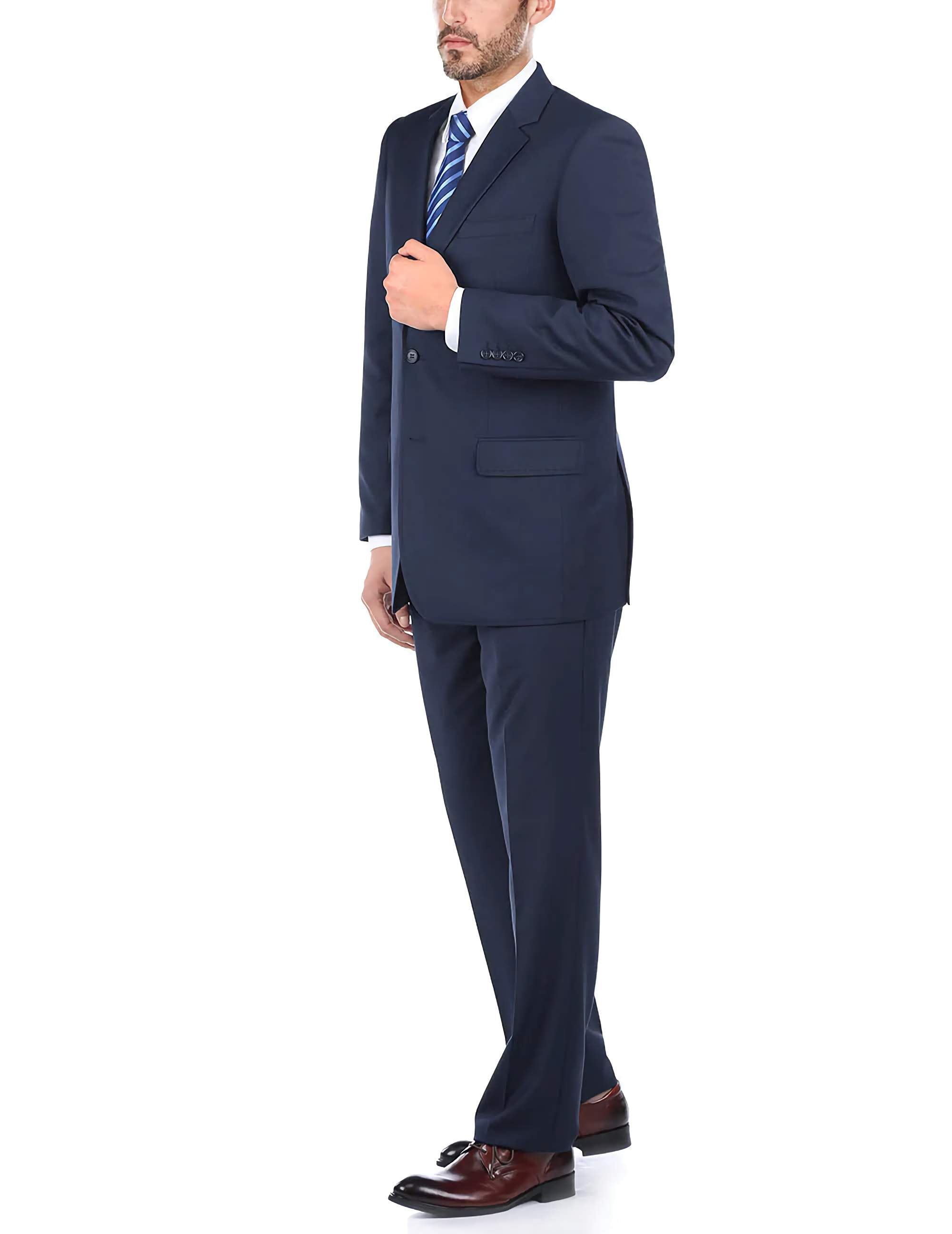 Premium Blue 100% Virgin Wool Men's 2-Piece Suit - Regular Fit Pick Stitch Design with 2-Button Jacket | Perfect for Business Meetings, Weddings & Formal Occasions
