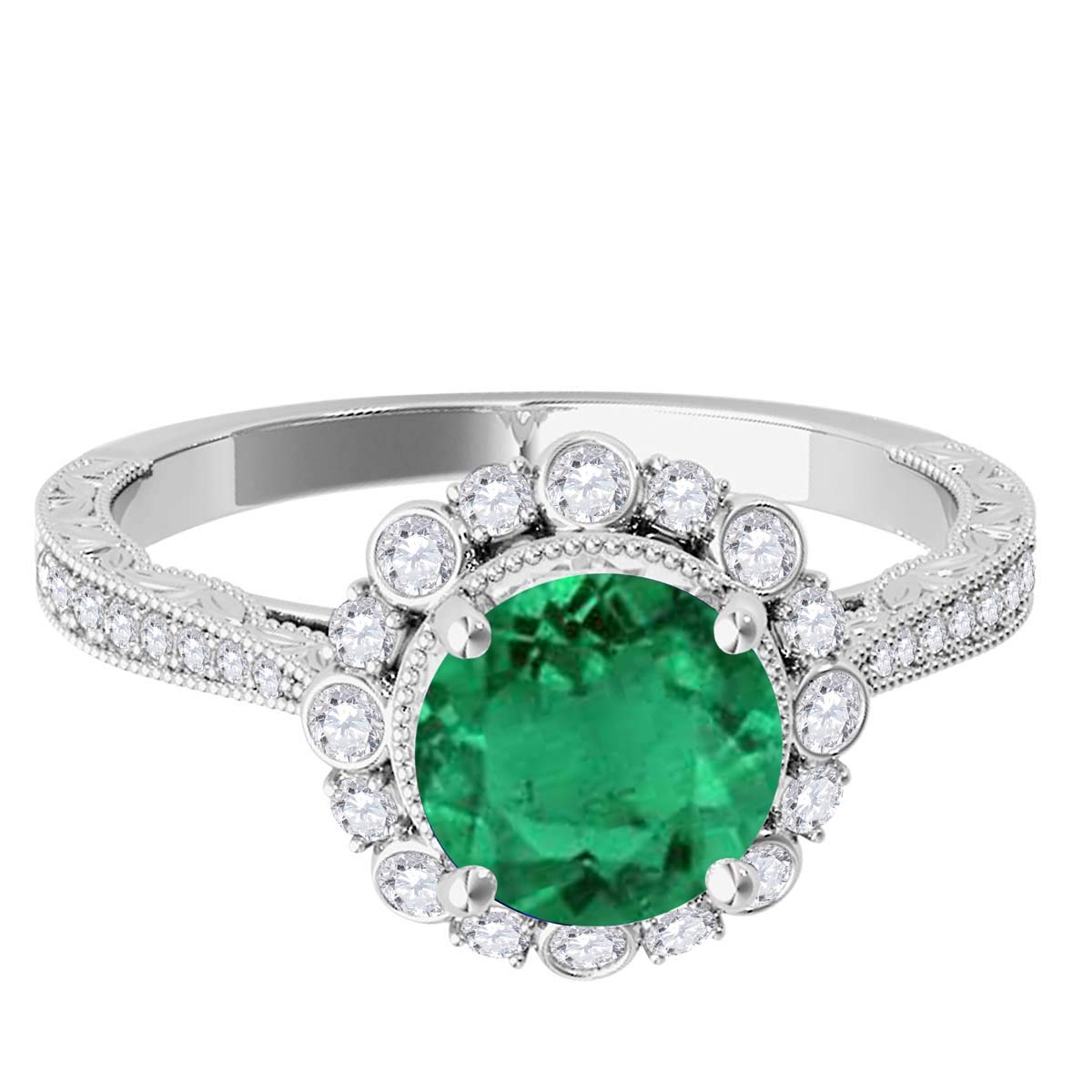 MauliJewels 1.1 Carat Diamond & Emerald Engagement Ring for Women - 10k White Gold Prong Setting - Perfect for Weddings, Anniversaries & Special Occasions