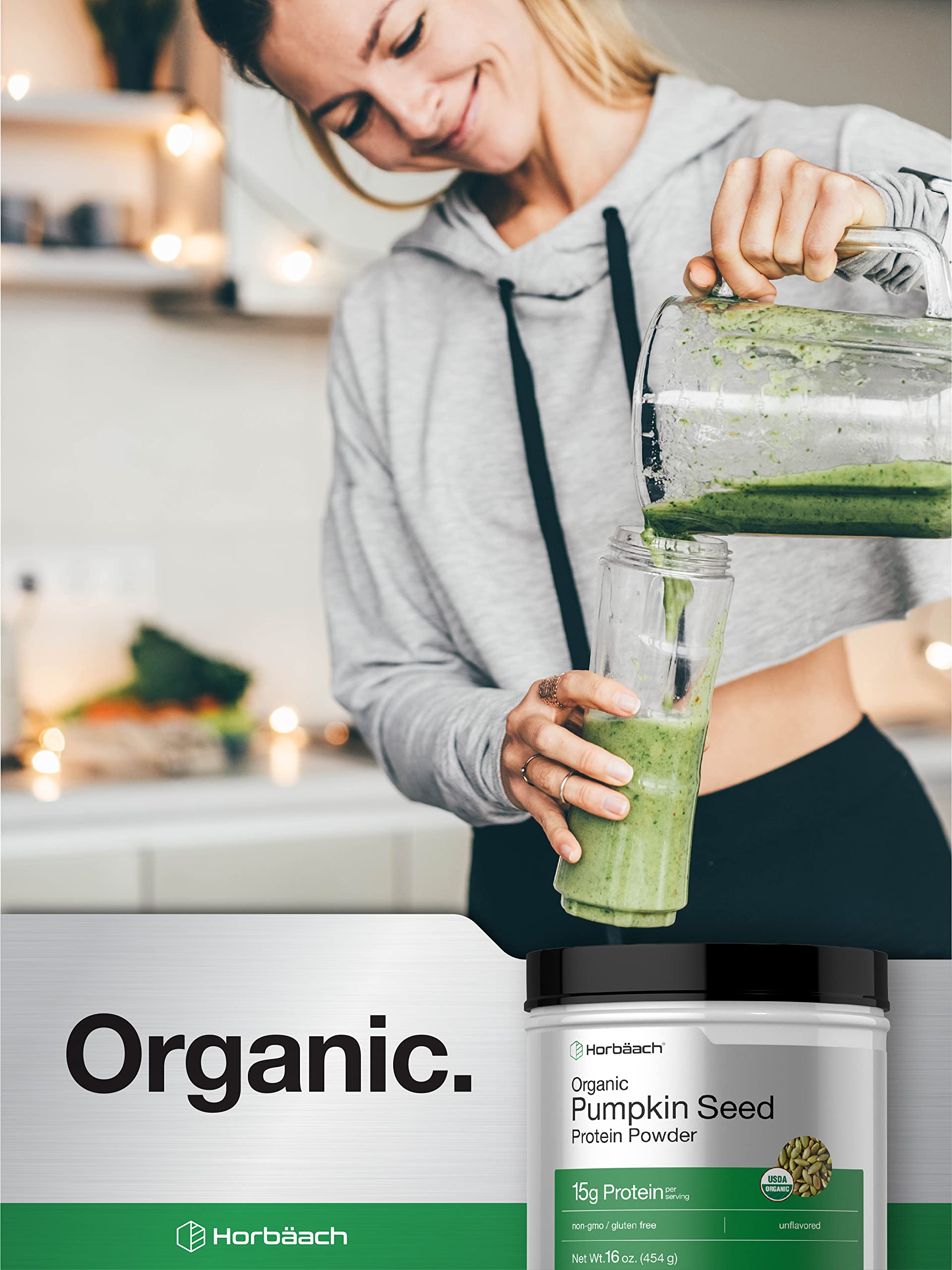 Horbäach Organic Pumpkin Seed Protein Powder | 16 oz | Vegetarian, Gluten Free, Non-GMO, Keto & Paleo Friendly | 15g Plant-Based Protein per Serving | Supports Muscle Recovery & Post-Workout Nutrition
