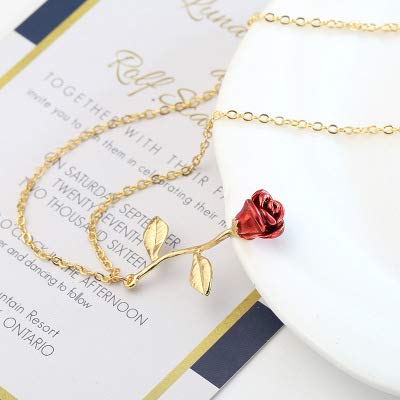 Red Rose Flower Statement Necklace for Women - Rose Gold Choker with Floral Pendant, Boho Charm Jewelry - Perfect Gift for Valentine's Day, Anniversary & Special Occasions
