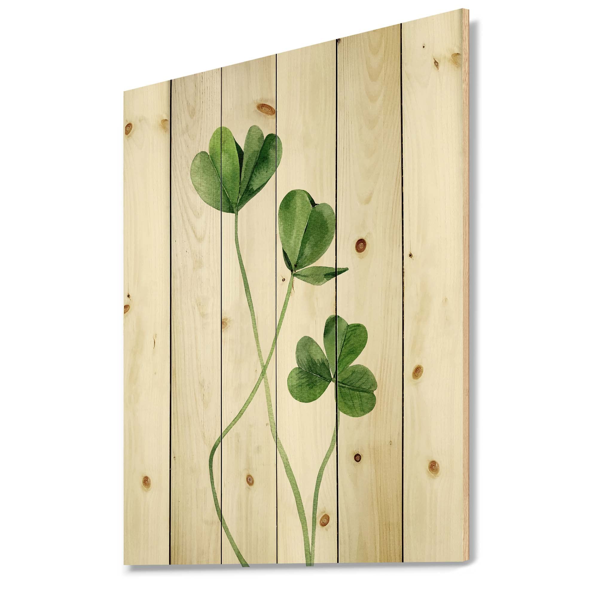 Farmhouse Wood Wall Decor - Handcrafted Clover Floral Wall Art Panel, Large Green Botanical Pine Wood Print for Living Room, Bedroom & Home Office