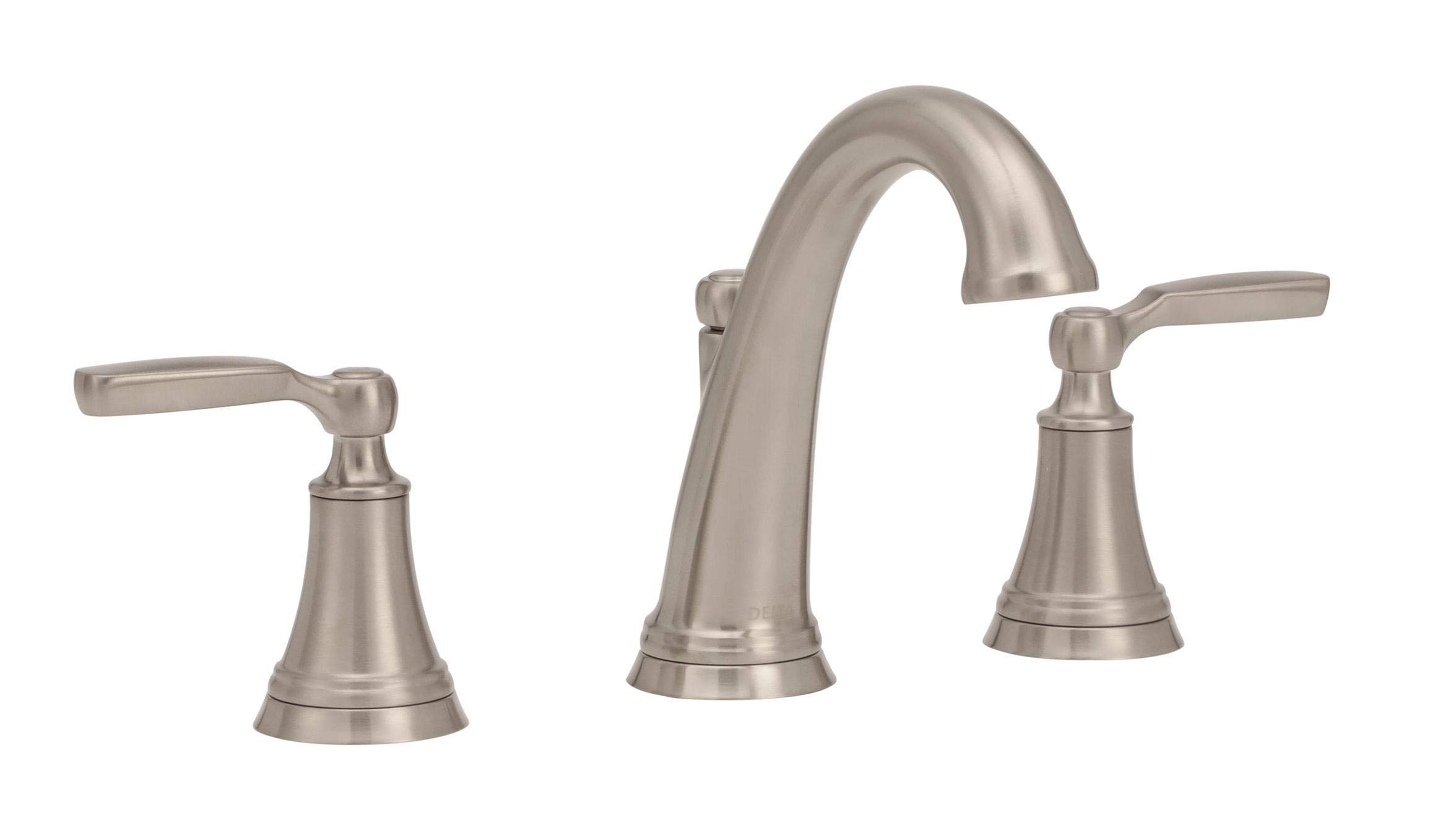 Delta Woodhurst Widespread Bathroom Faucet - Brushed Nickel Finish, 3-Hole Mount Bathroom Sink Faucet with Metal Drain Assembly (Model 3532LF-SS) - Perfect for Modern Bathroom Renovations and Luxury Home Upgrades