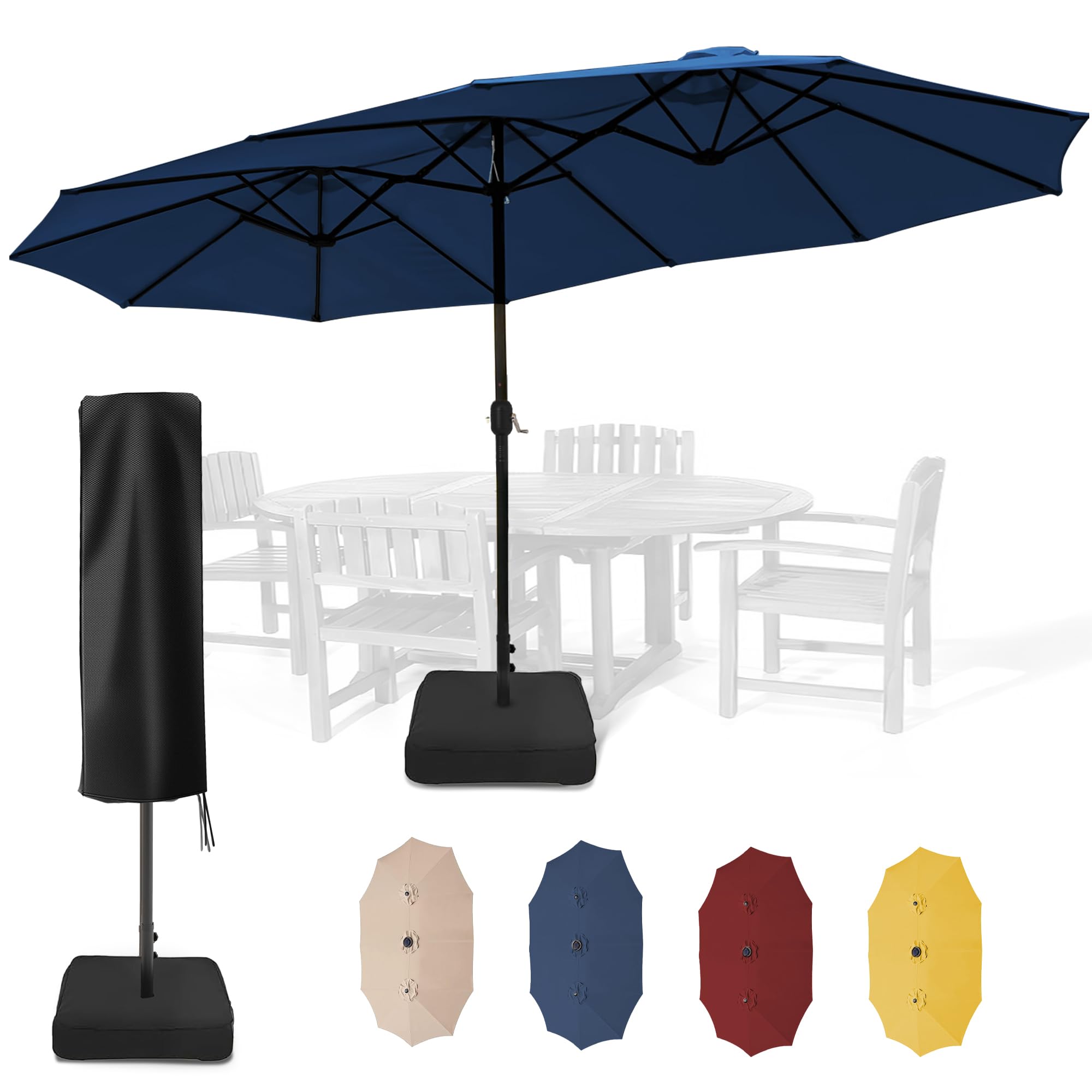 Sundale Outdoor 15ft Large Patio Umbrella with Base & Cover - Double-Sided Sun Shade for Pool, Garden, Deck, and Backyard Relaxation