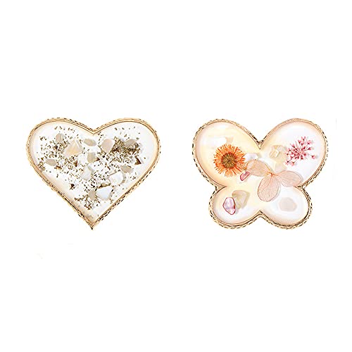 2pcs Golden Edge Resin Nail Art Palettes - Nail Painting & Gel Color Mixing Display Boards with Heart Design - Perfect for Salon, DIY Nail Art & Professional Manicure Displays
