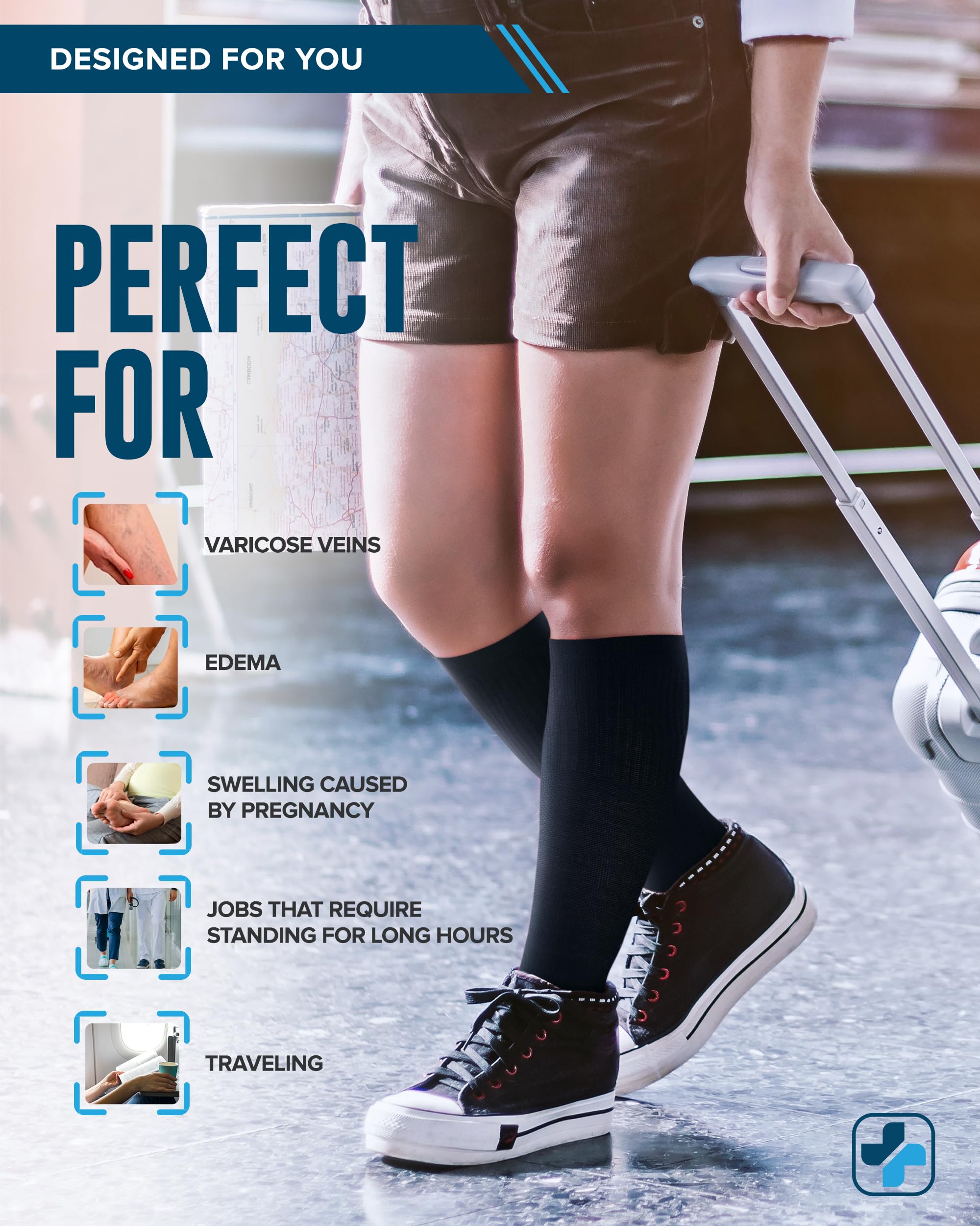 Doctor's Select 3 Pairs Plus Size Compression Socks - Wide Calf Bamboo Viscose Knee High Socks for Women & Men | Extra Support for Swelling, Varicose Veins & Circulation | Perfect for Nurses, Travel & Recovery