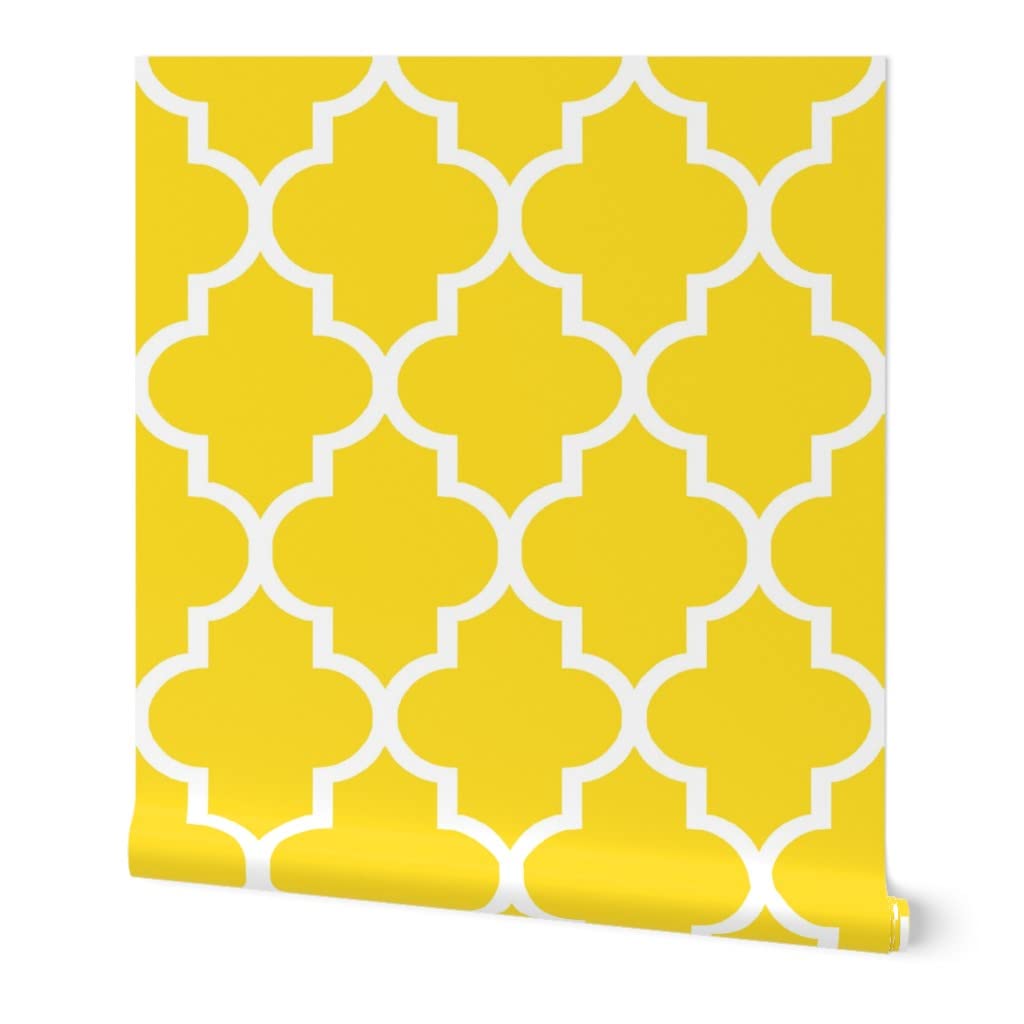 Peel & Stick Removable Wallpaper 12ft x 2ft - Geometric Trellis Lattice Pattern in Bright Lemon Yellow | Self-Adhesive Wall Decal for Bedroom, Nursery, Office & Home Decor | Easy DIY Installation