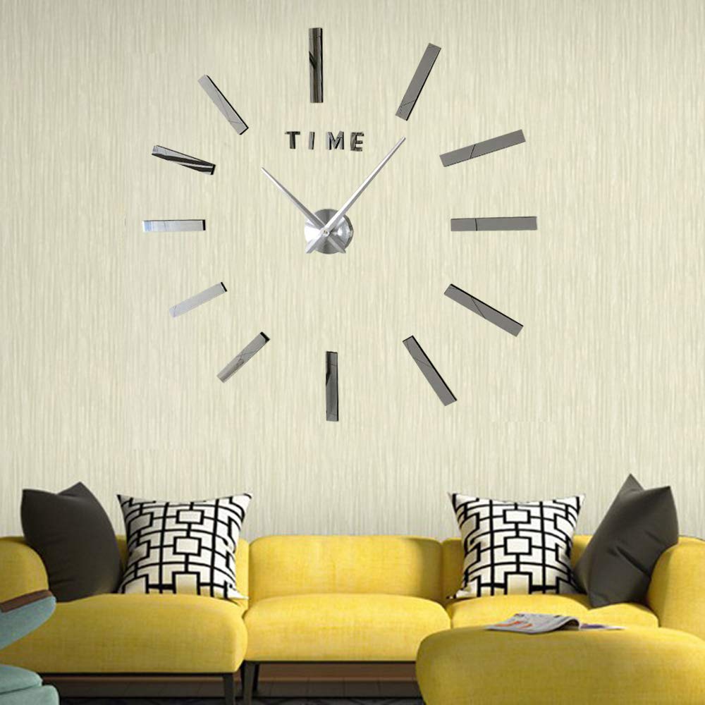 Muellery 3D DIY Wall Clock - Silver Modern Design, Silent Non-Ticking Quartz Movement, Easy to Read Battery Operated Home Decor | Perfect for Living Room, Bedroom, Office & Gift Giving