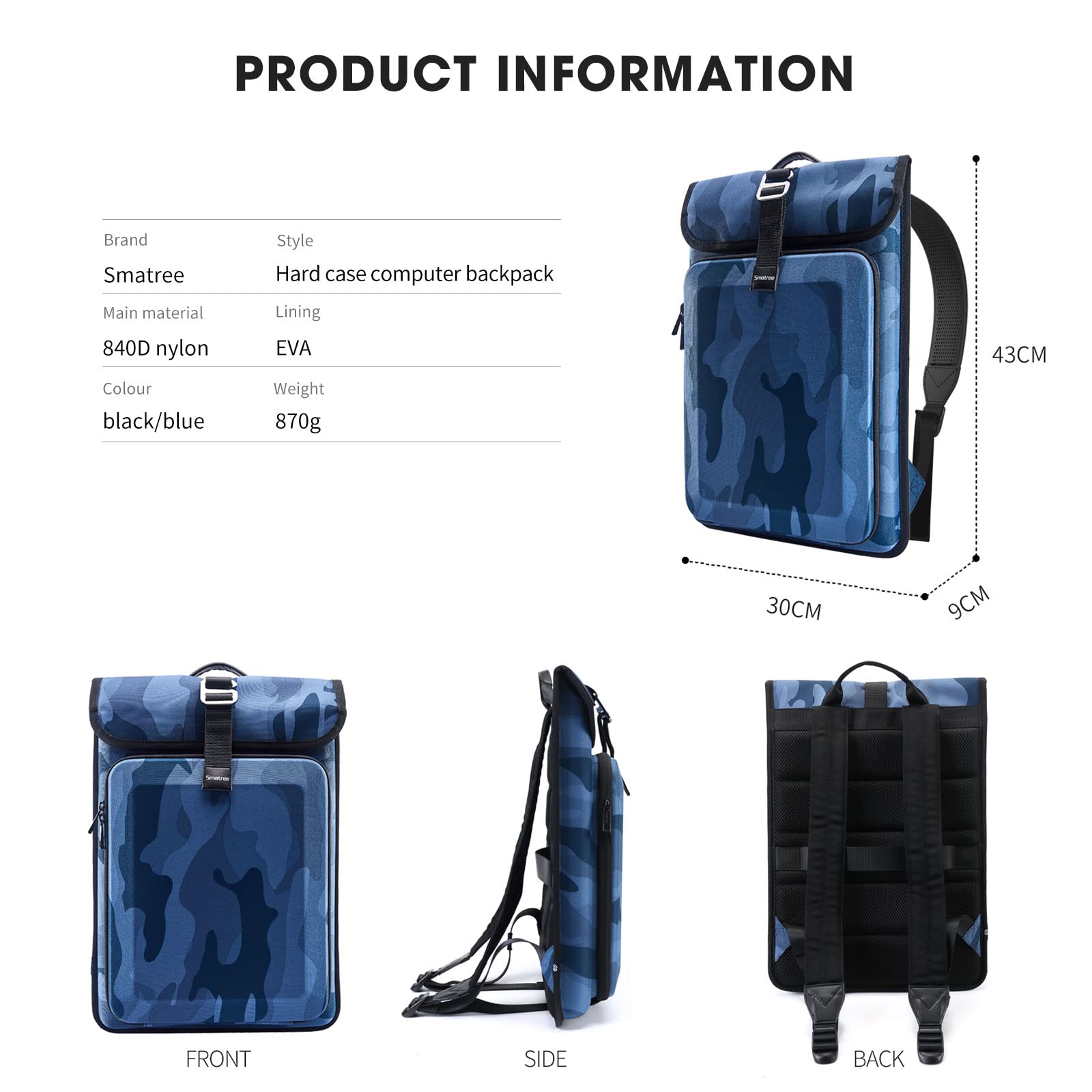 Smatree Professional 15.6 Inch Laptop Backpack for Business & Travel - Compatible with MacBook Pro 14-16 Inch, Surface Pro X/7/6, Acer Aspire 5, Nitro 5 Gaming Laptop & More - Durable Water-Resistant Blue Computer Bag for Commuting, Office & College Use