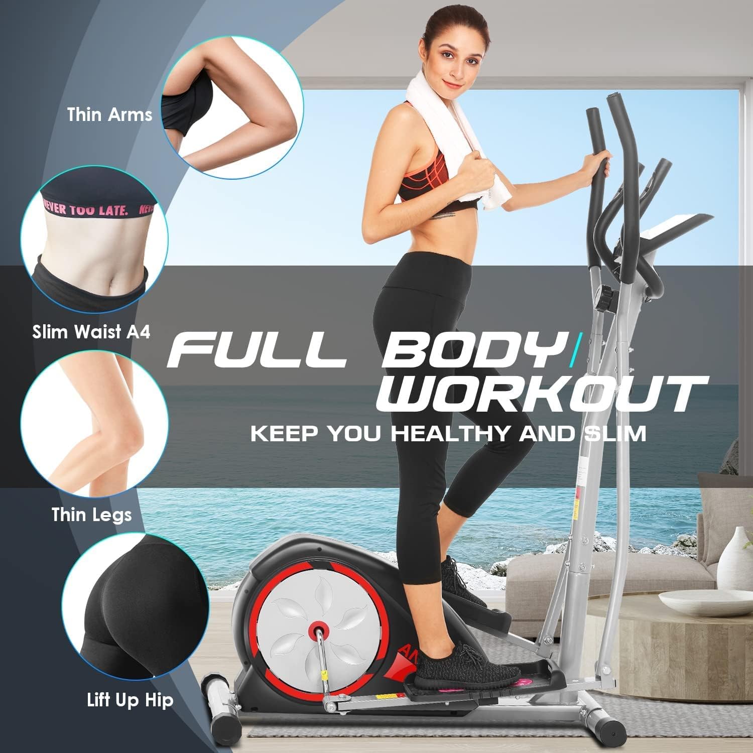 ANCHEER Elliptical Machine for Home Gym - 8 Resistance Levels, LCD Monitor & Pulse Rate Grips - 350Lbs Weight Capacity - Quiet Cardio Workout Equipment for Small Spaces & Apartment Fitness