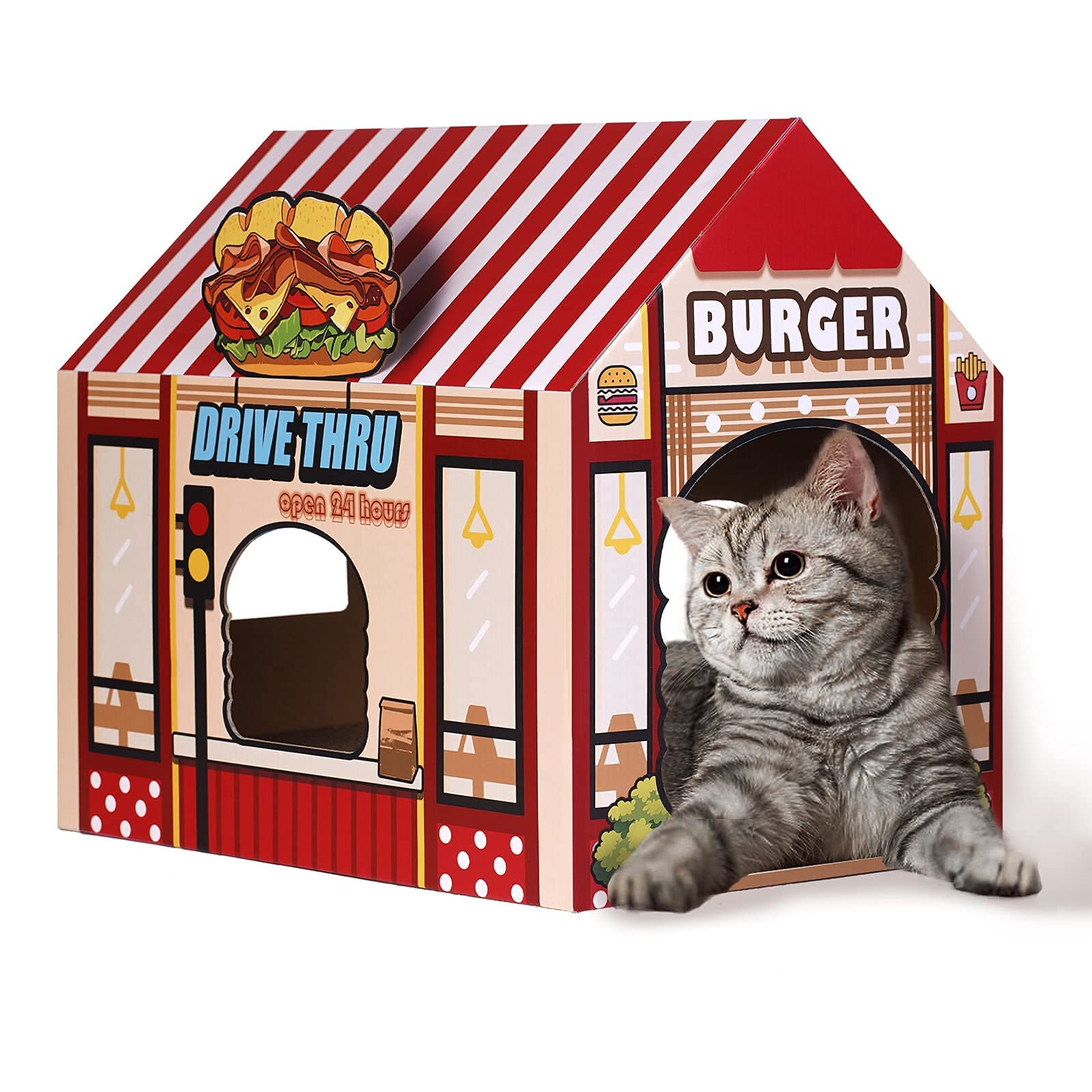 Premium Cardboard Cat House with Scratching Pad & Catnip - Cozy Indoor Winter Playhouse for Cats - Perfect for Small Spaces & Playtime Enrichment