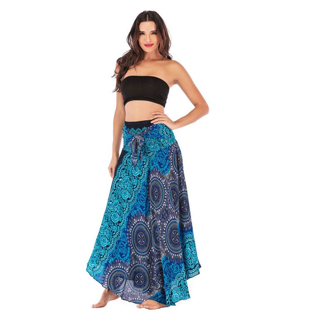 Boho Floral Print Long Maxi Skirt for Women - Bohemian Hippie Style Summer Skirt with Belt | Perfect for Beach Cover-Up, Music Festivals & Casual Outfits