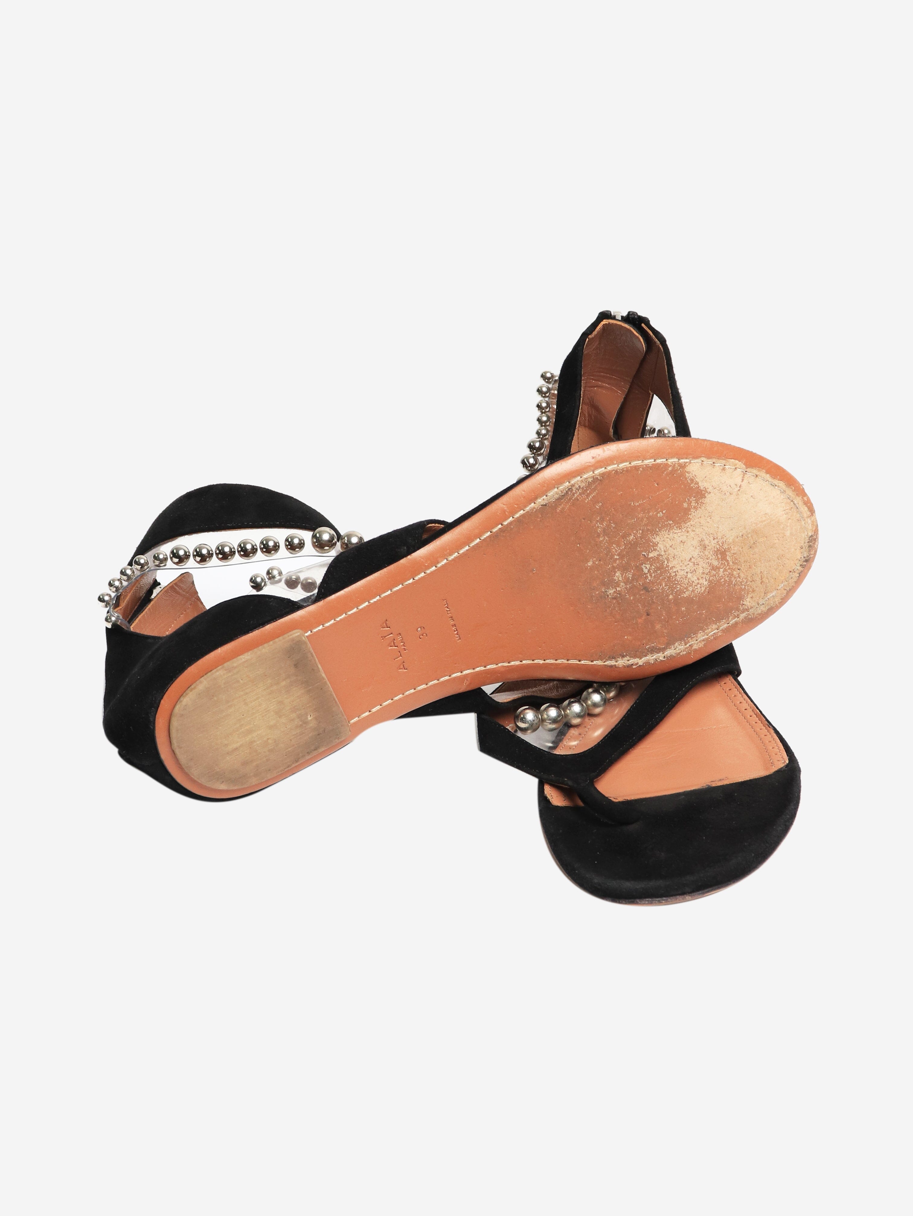 Black Suede Beaded Sandals for Women - Size EU 39 (UK 6) - Comfortable Summer Beach Wedding Party Shoes