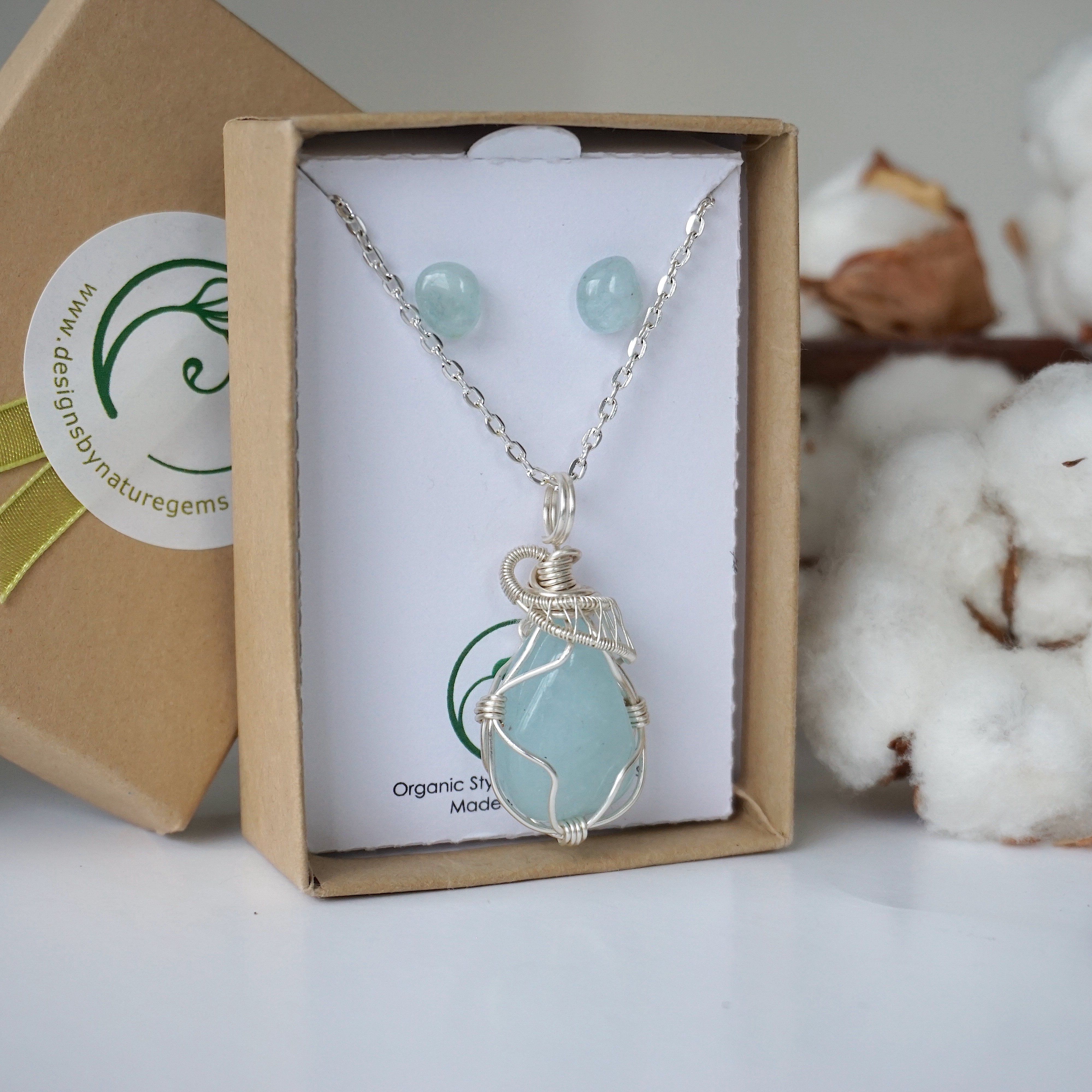 Elegant Aquamarine Jewelry Gift Set - Silver Plated Necklace & Earrings for Women | Perfect Birthday, Anniversary & Valentine's Day Present | Spa Day, Wedding & Special Occasion Accessories