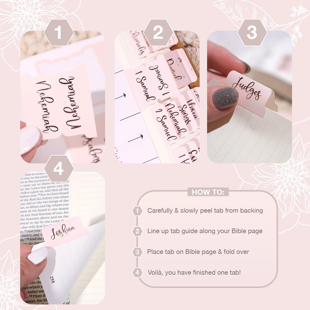 Rose Gold Bible Tabs - 90 Durable Laminated Tabs for Study & Journaling
