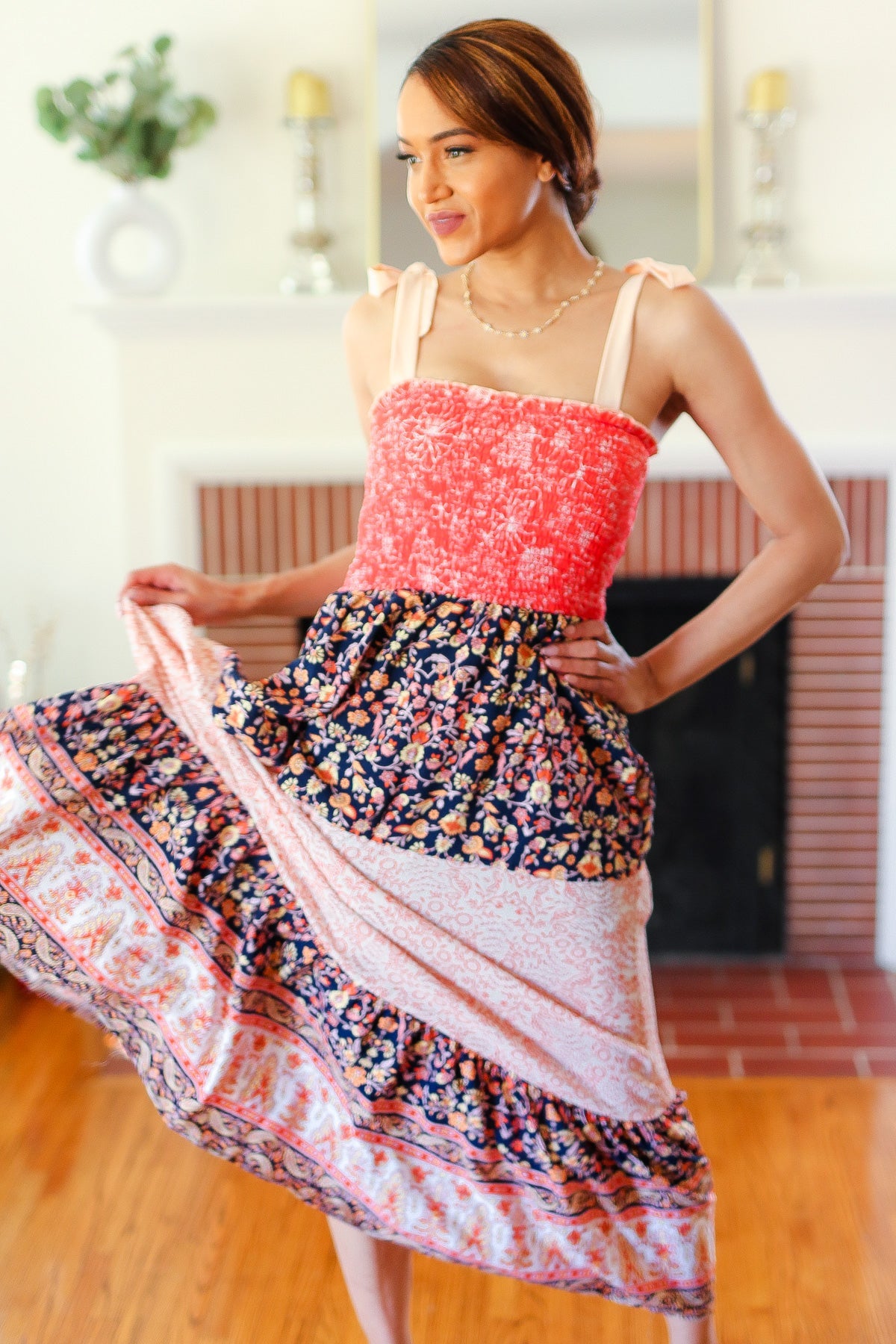 Orange Floral Smocked Tube Top Tiered Maxi Dress - Boho Summer Beach Dress for Vacation, Pool Party & Music Festival