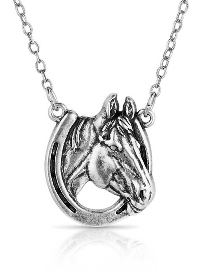 Montana Silversmiths NC5881 Women's Lucky Horse Head Pendant Necklace in Sterling Silver - Perfect for Western Fashion, Cowgirl Style & Horse Lover Gifts