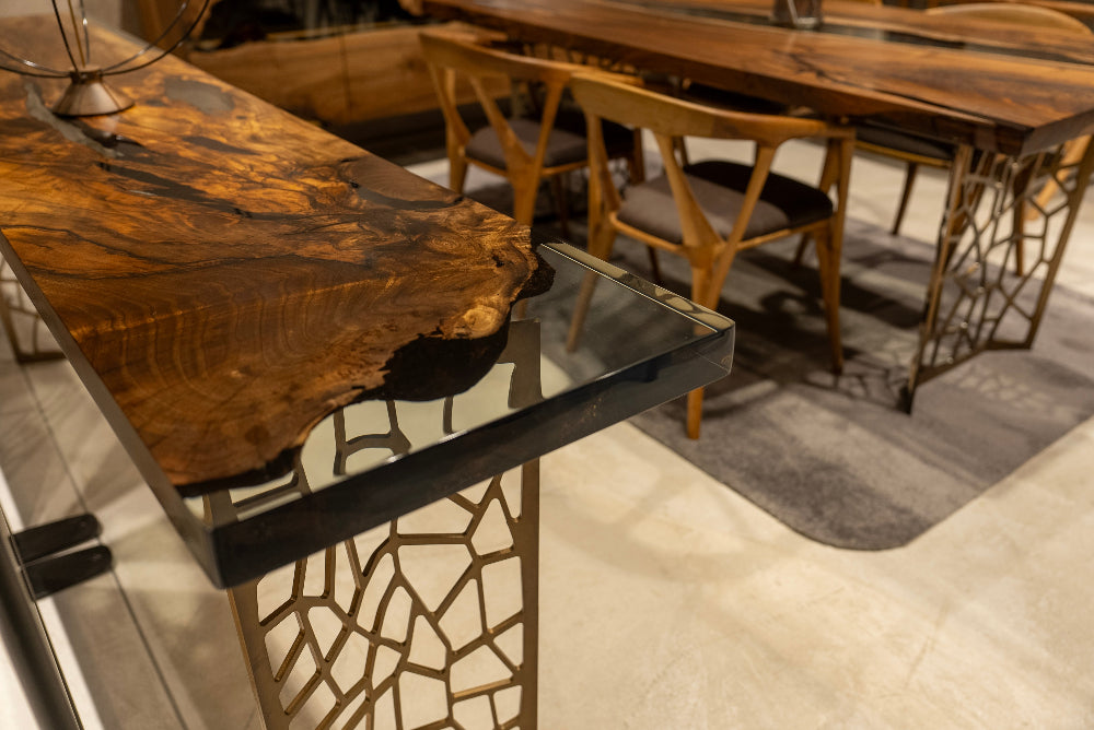 Voronoi Collection Walnut Wood and Resin Sofa & Entry Table - Modern Handcrafted Furniture for Living Room and Entryway Decor