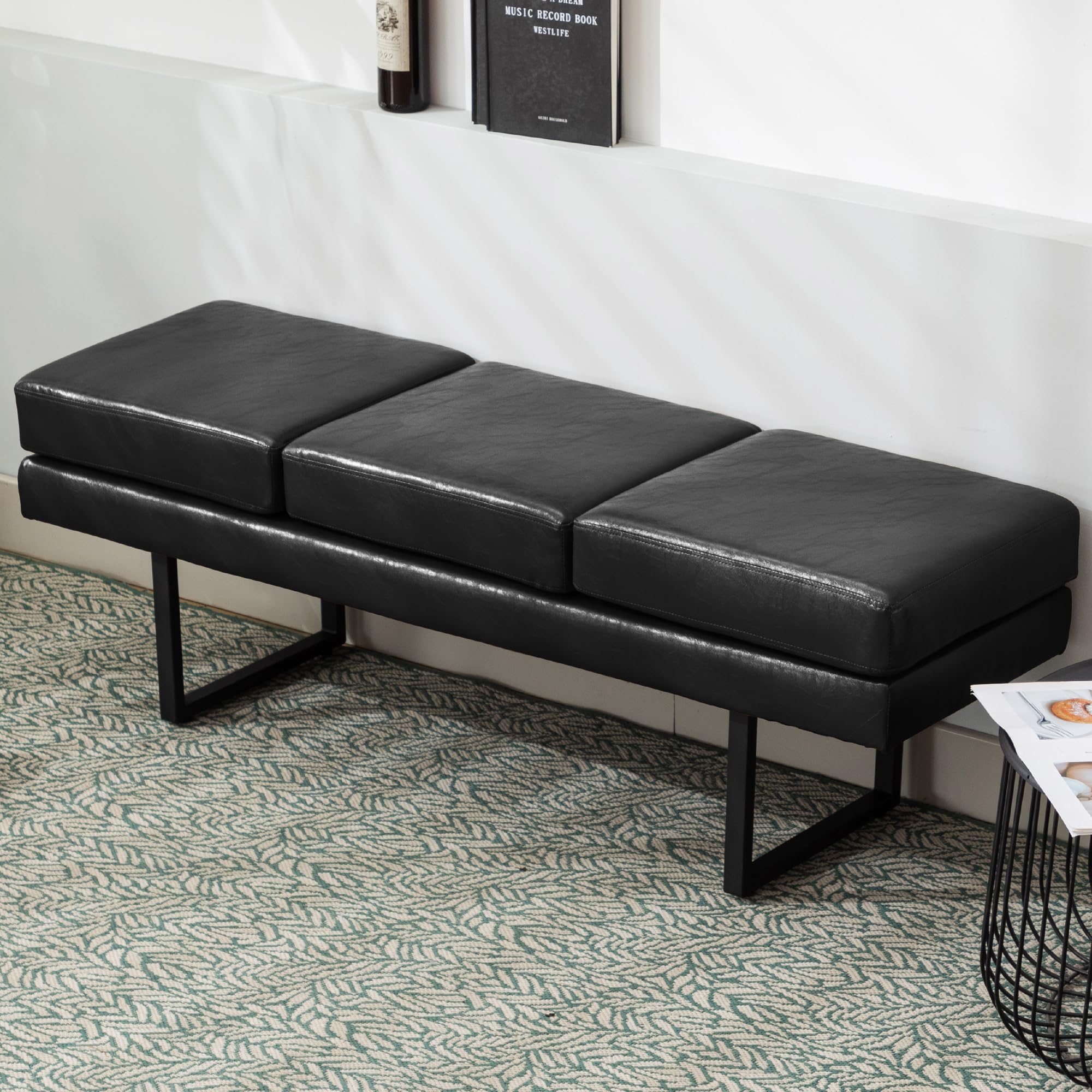 Okeysen 57 Inch Upholstered Waiting Room Bench - 3-Seat Office Guest Reception Chair, Conference Room Seating, Lobby Furniture for Salon, Shop, Entryway, Bedroom & Living Room - Durable Leather Bench for Comfortable Waiting Areas & Home Decor