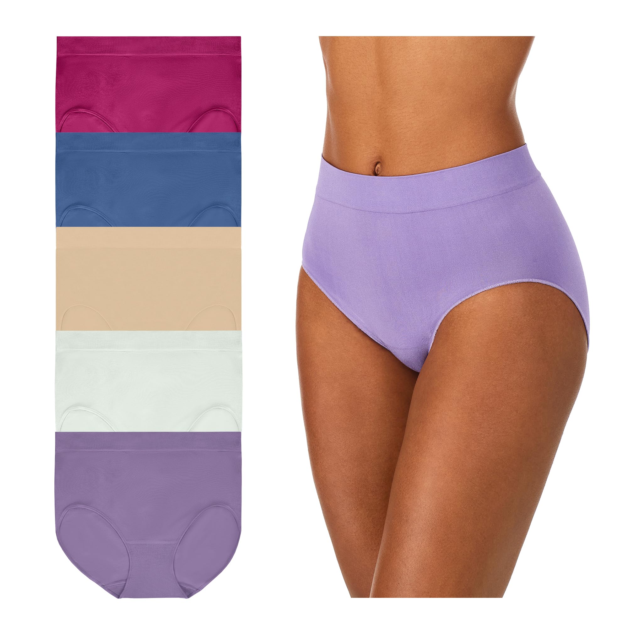 Carole Hochman Women's Silky Soft Seamless Full Coverage Modern Brief Panties 5-Pack - Regular & Plus Size Underwear for Everyday Comfort & Lounge Wear