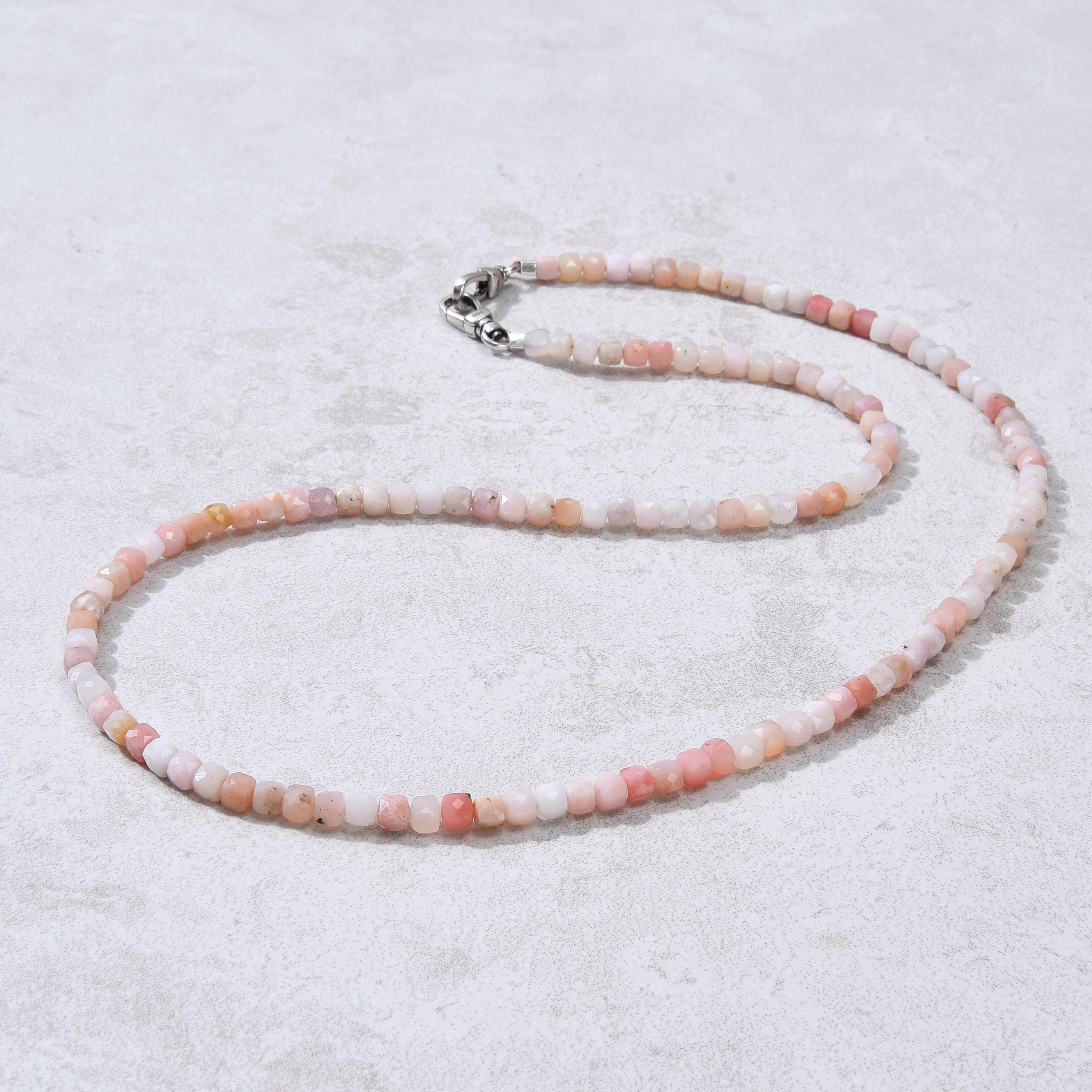 4mm Pink Opal Faceted Cube Beads - 21 Inch Adjustable Necklace & Multi-Wrap Bracelet Set for Women, Boho Jewelry Gift for Birthday, Wedding, Yoga, Meditation