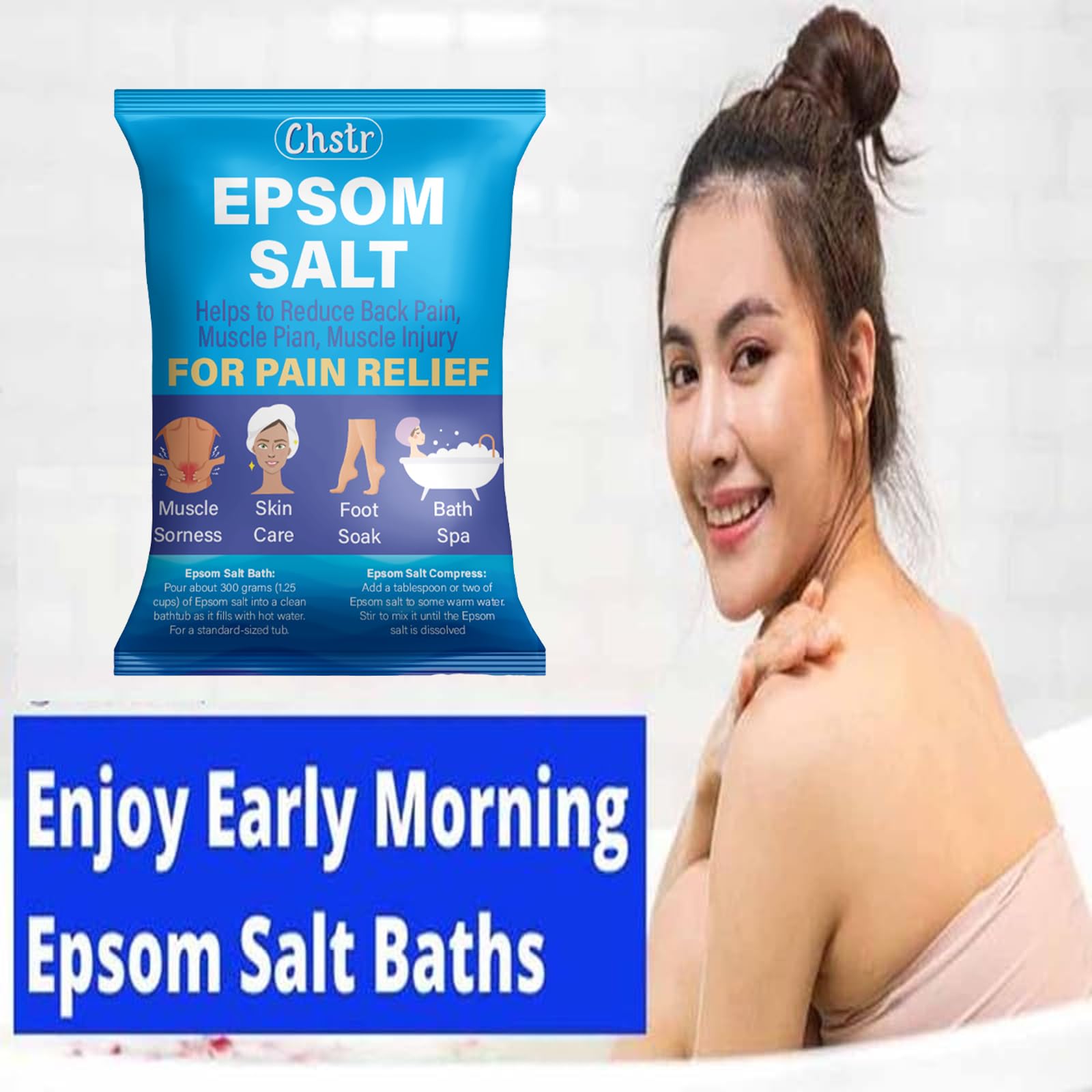 Epsom Salt for Pain Relief - Magnesium Sulfate Bath Crystals for Muscle Relaxation, Foot Soak & Stress Relief (1kg) | Perfect for Post-Workout Recovery, Spa Day & Relaxing Baths