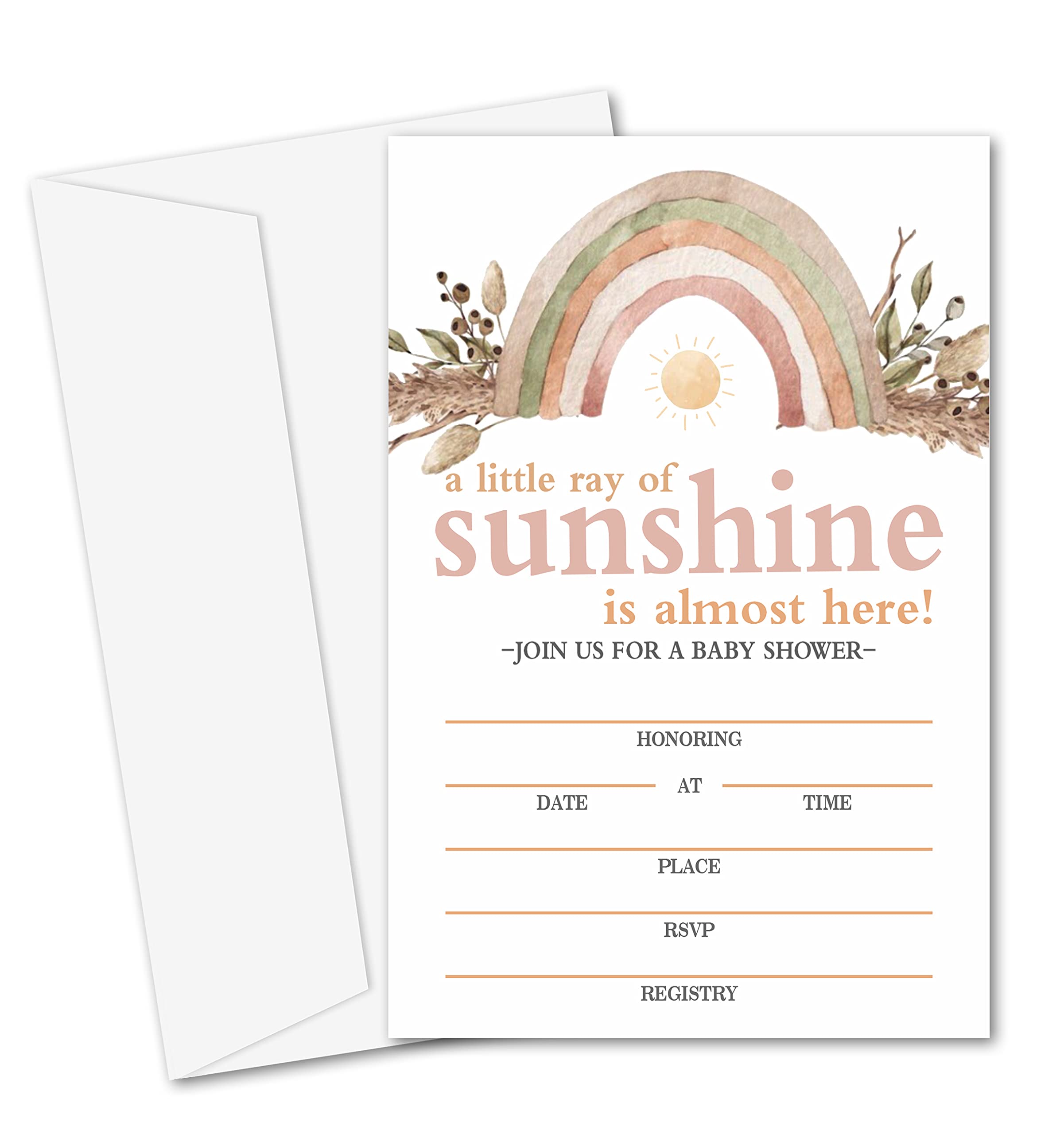 Yuansail Rainbow Baby Shower Invitation Cards - 25 Fill-in Invitations with Envelopes for Gender Reveal, Newborn Welcome Party & First Birthday Celebrations