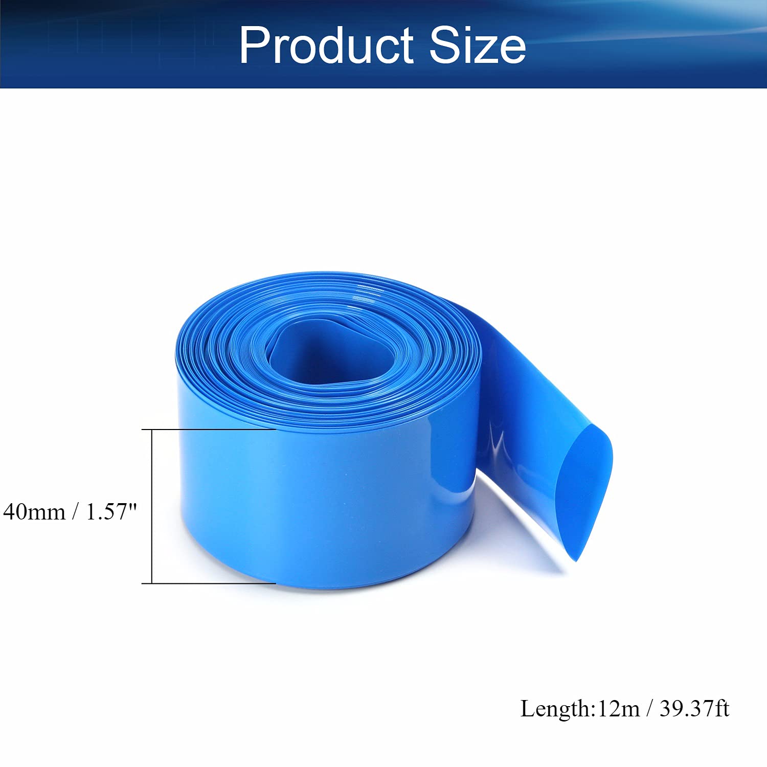 Bettomshin 1Pcs Blue PVC Heat Shrink Tubing 39.37 Ft Length 1.57 Inch Flat for AA Battery - Electrical Insulation, Wire Protection, DIY Projects, Home and Automotive Repair
