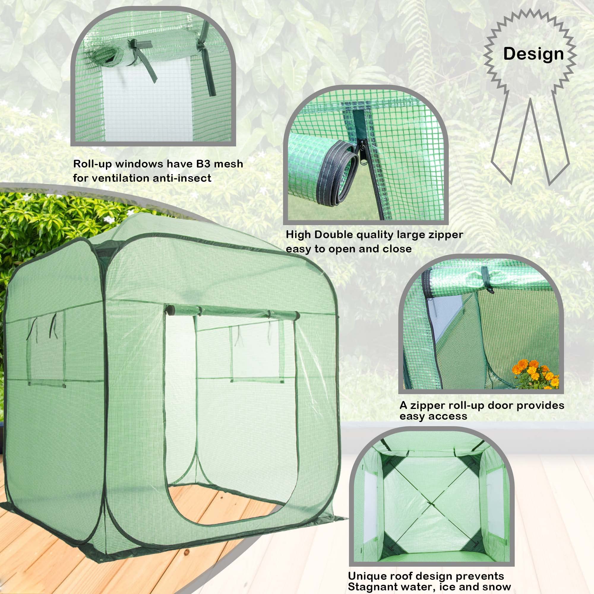 Porayhut Pop Up Greenhouse Tent - X-Large Portable Walk-in Plant House for Indoor/Outdoor Gardening, PE Mesh Cover Protects Plants from Cold, Frost & Birds | Perfect for Flowers, Vegetables & Seedlings in Backyard, Patio or Balcony