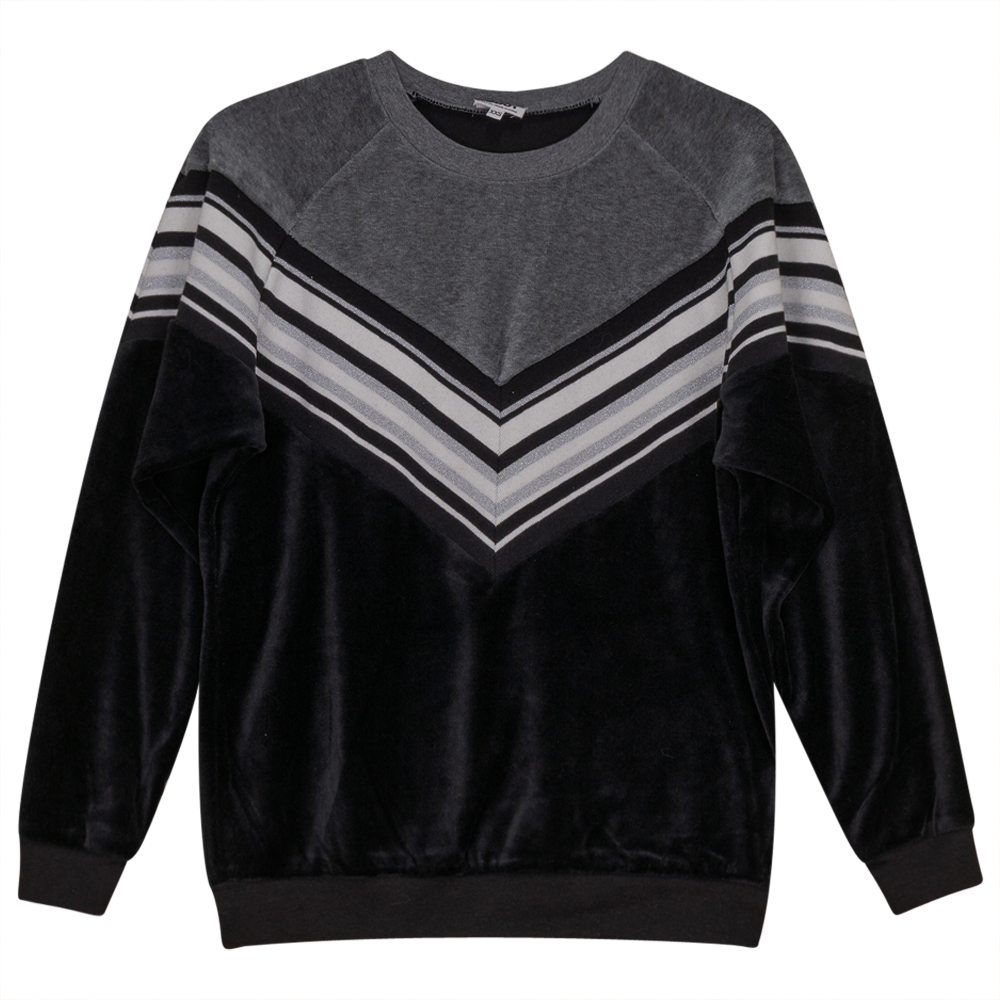 Velour 2 Tone V Stripe Top for Women - Soft & Stylish Long Sleeve Shirt - Perfect for Casual Wear, Lounge & Fall Fashion