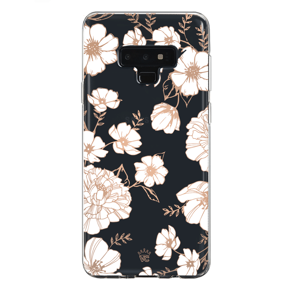Elegant White and Gold Floral Clear Samsung Phone Case - Slim Protective Cover for Galaxy S21/S22/S23 - Perfect for Everyday Use, Travel & Gifting