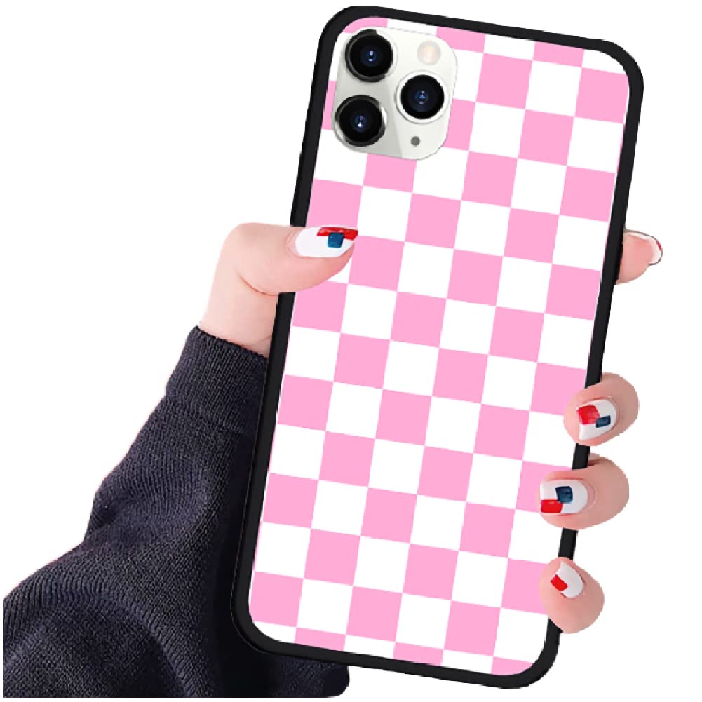 Checkerboard iPhone Case Compatible with iPhone 14/13/12/11 Pro Max/Plus/Mini/SE/XS/XR/X/7/8 - Grid Lattice Plaid Tartan Damier Chessboard Design - Durable Protective Cover for Everyday Use, Travel & Work (iPhone 13, Black)