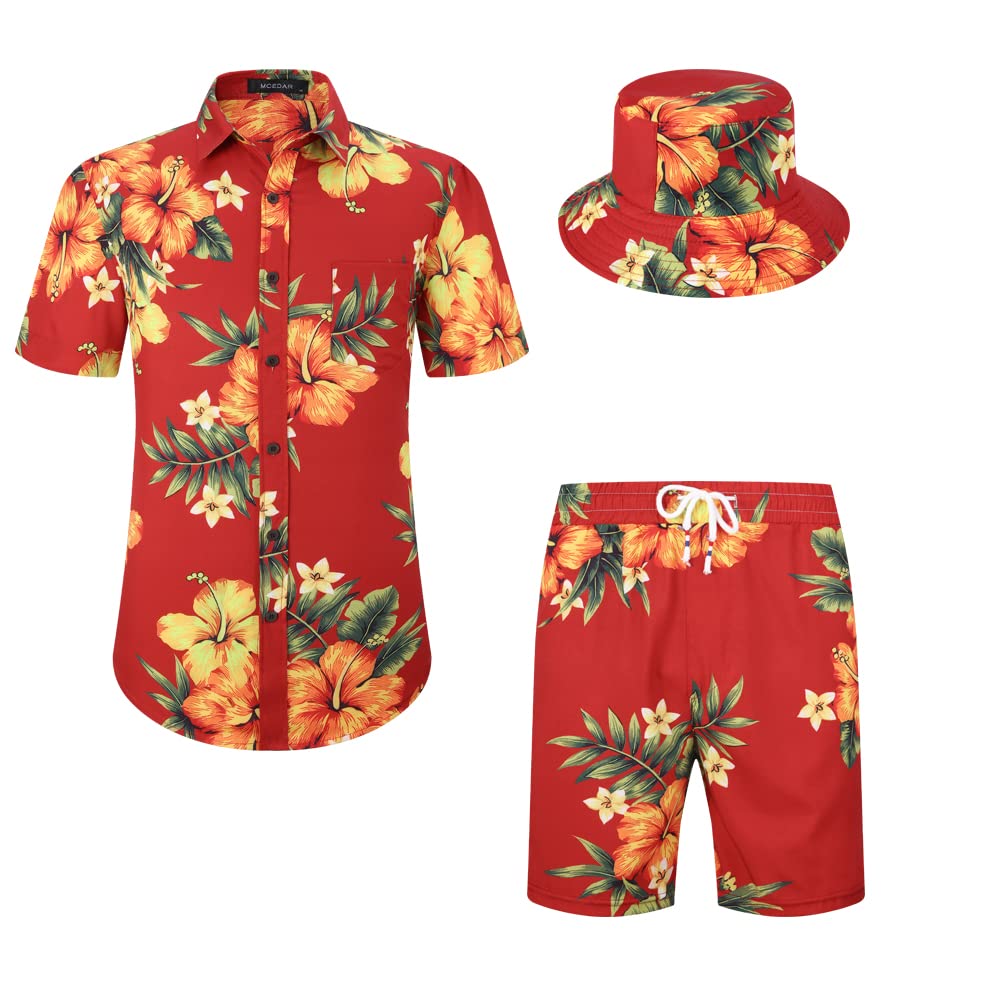 Hawaiian Shirt and Shorts Set for Father and Son - Matching Vacation Outfits, Casual Button Down Beachwear with Bucket Hats | Perfect for Family Beach Trips, Summer Vacations and Tropical Getaways