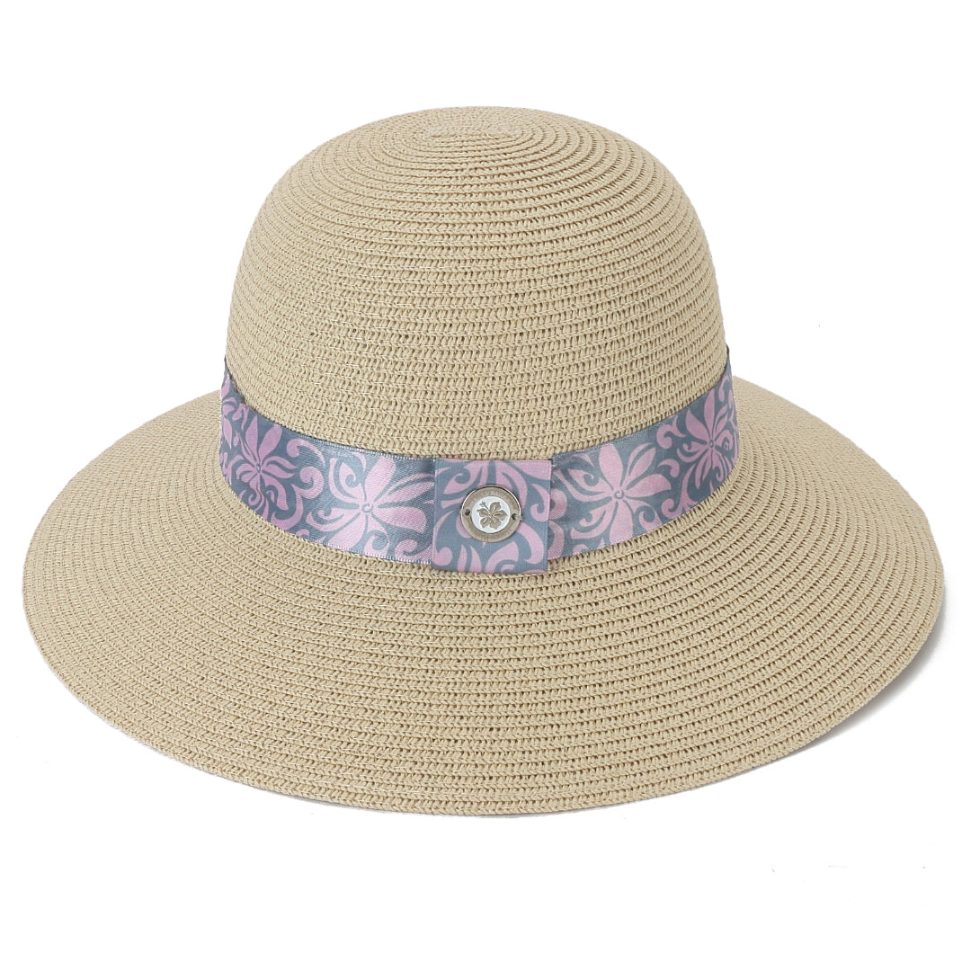 Stylish Beige and Pink Orchid Print Hat for Women - Perfect for Beach Vacations, Summer Outfits, and Outdoor Adventures