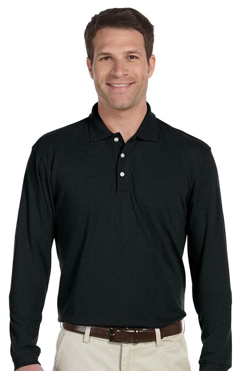 Men's M265L Easy Blend Long-Sleeve Polo Shirt - Black | Comfortable & Breathable for Work, Golf & Casual Wear
