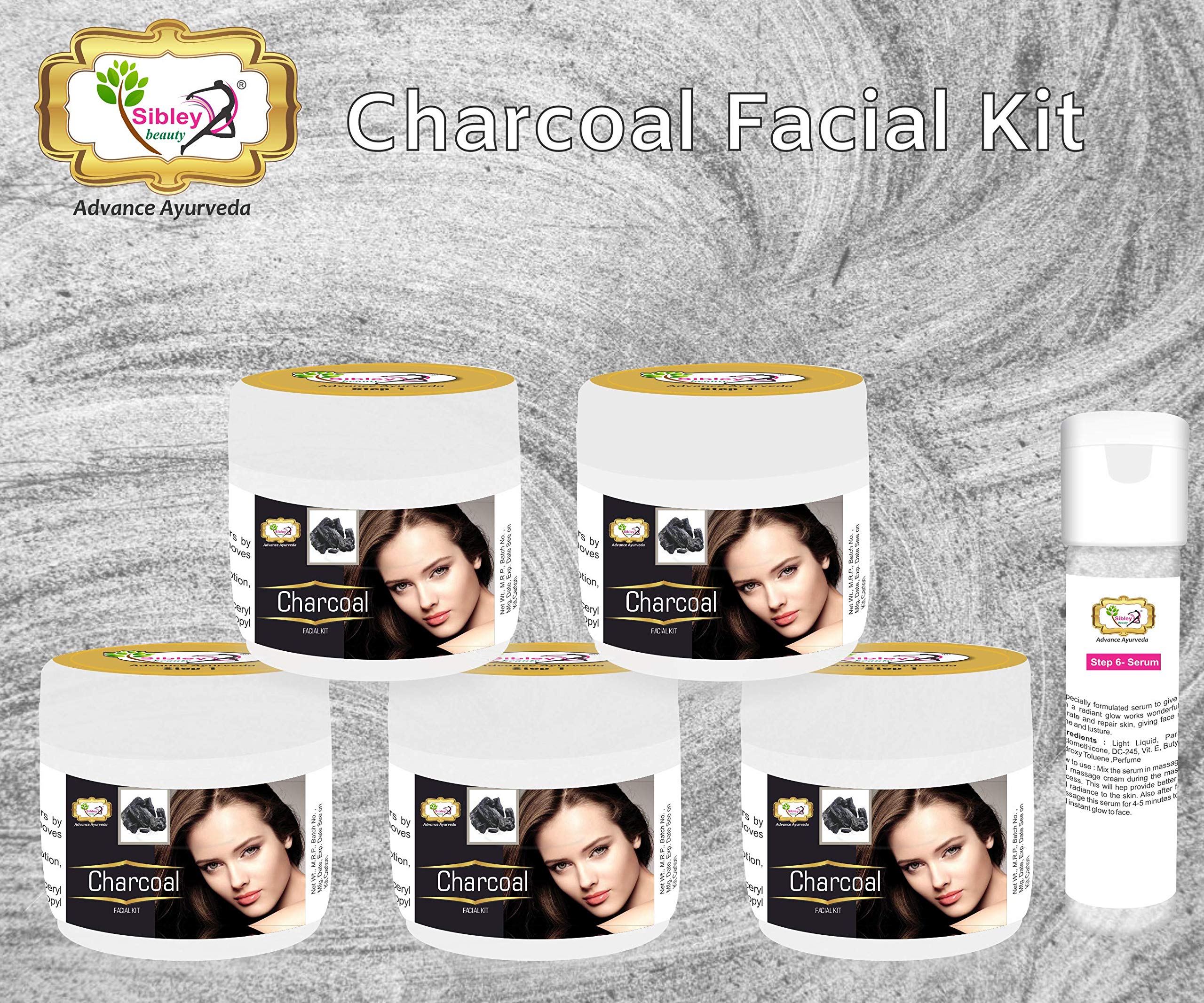 Sibley Beauty Activated Bamboo Charcoal Facial Kit (155g + 10ml Serum) 6-Pack - Detox & Glow Skincare Set for All Skin Types | Anti-Pollution, Deep Cleansing | Perfect for Daily Use, Travel & Gifts