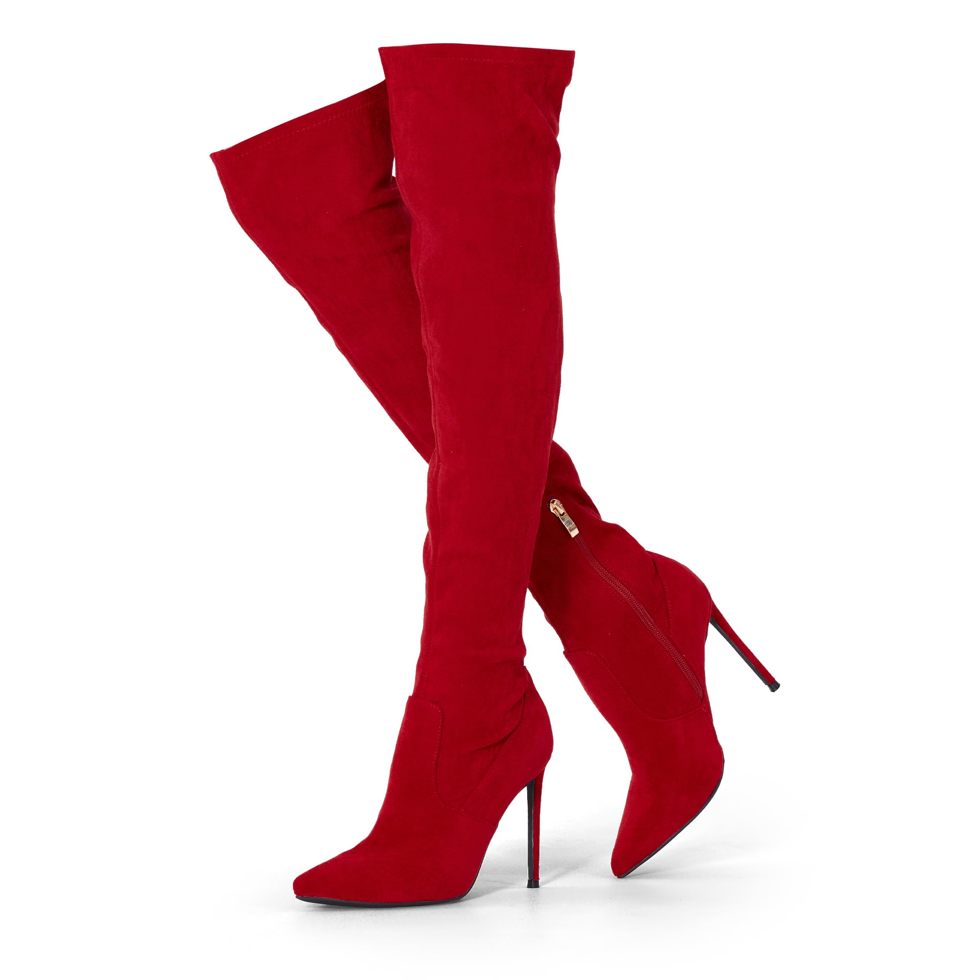 GENSHUO Women's Over The Knee Boots with Heel - Suede Thigh High Stretch Boots, Sexy Pointed Toe Stiletto Long Boots for Party, Night Out & Winter Fashion