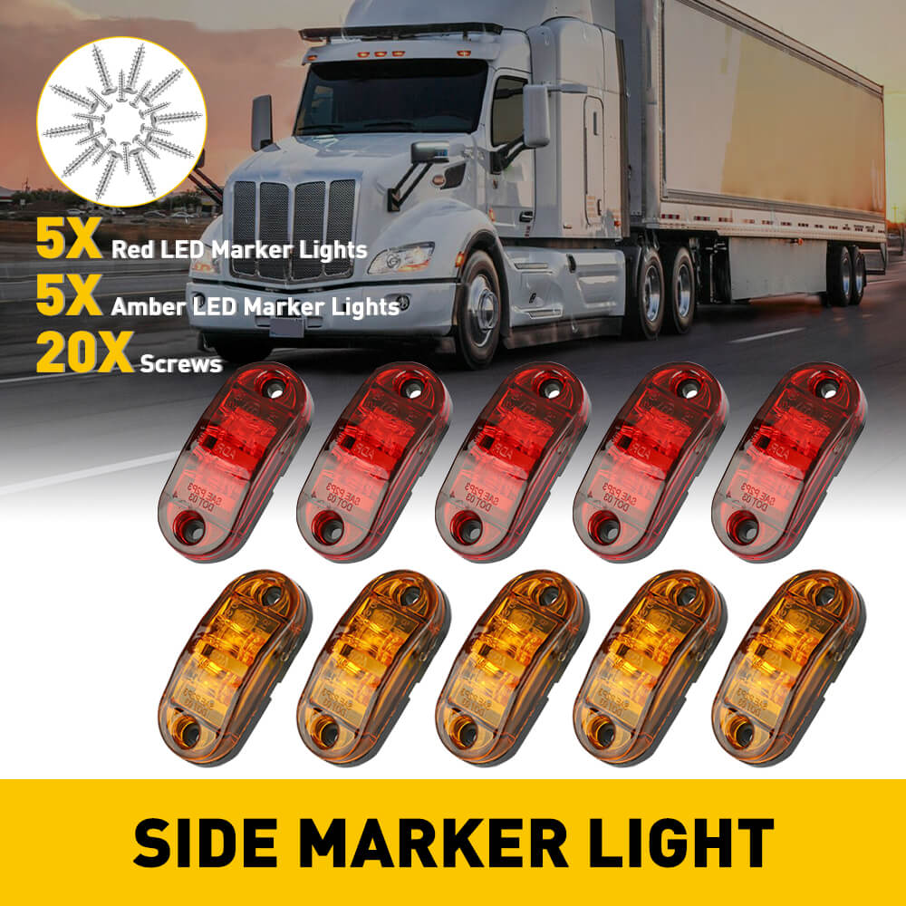 2.5 Inch Oval LED Side Marker Lights for Truck, Trailer, RV - 10pcs (Red, Yellow, White) - Waterproof & Durable for Night Driving Safety & Spare Tire Cover Lighting