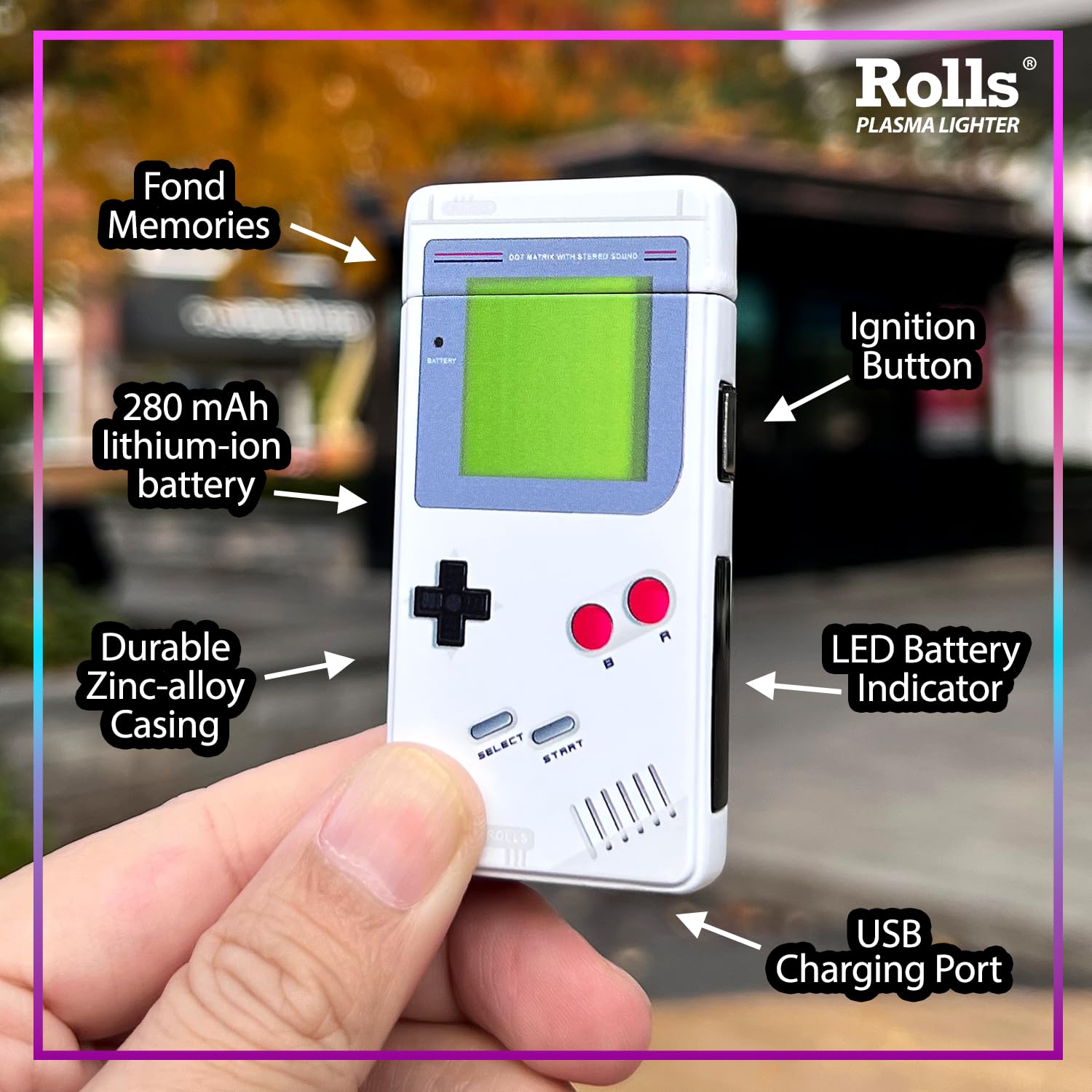 Rolls Plasma Electric Lighter - Windproof USB Rechargeable Lighter for Candles, Cigars & Camping - Retro Gaming Gift for Men - Unique Birthday Present & Stocking Stuffer - Cool Gadgets & Tech Accessories (Grey) - Perfect for Outdoor Adventures, Home Use & Gamer Collections