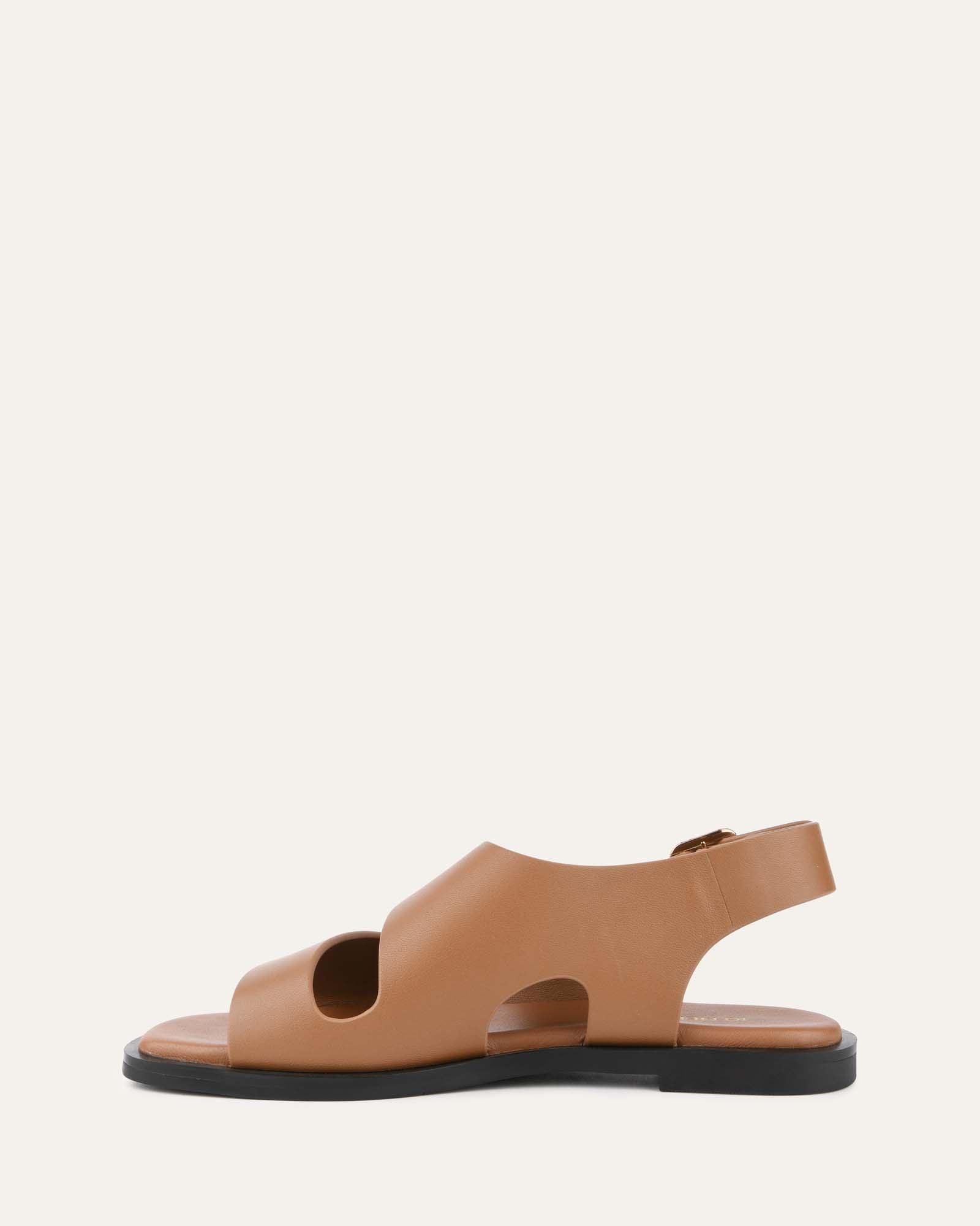 Sadie Flat Sandals for Women - Genuine Caramel Leather Comfortable Summer Slides - Perfect for Beach, Vacation, and Casual Outings